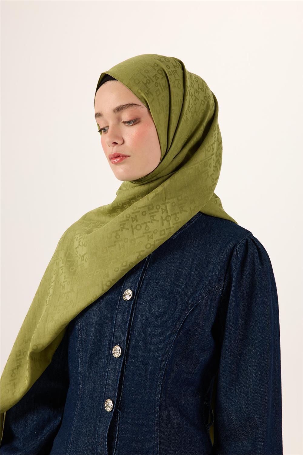 Pamuk Polyester Liva Şal Açık Yeşil Kaymaz Tok Duruşlu 90x200