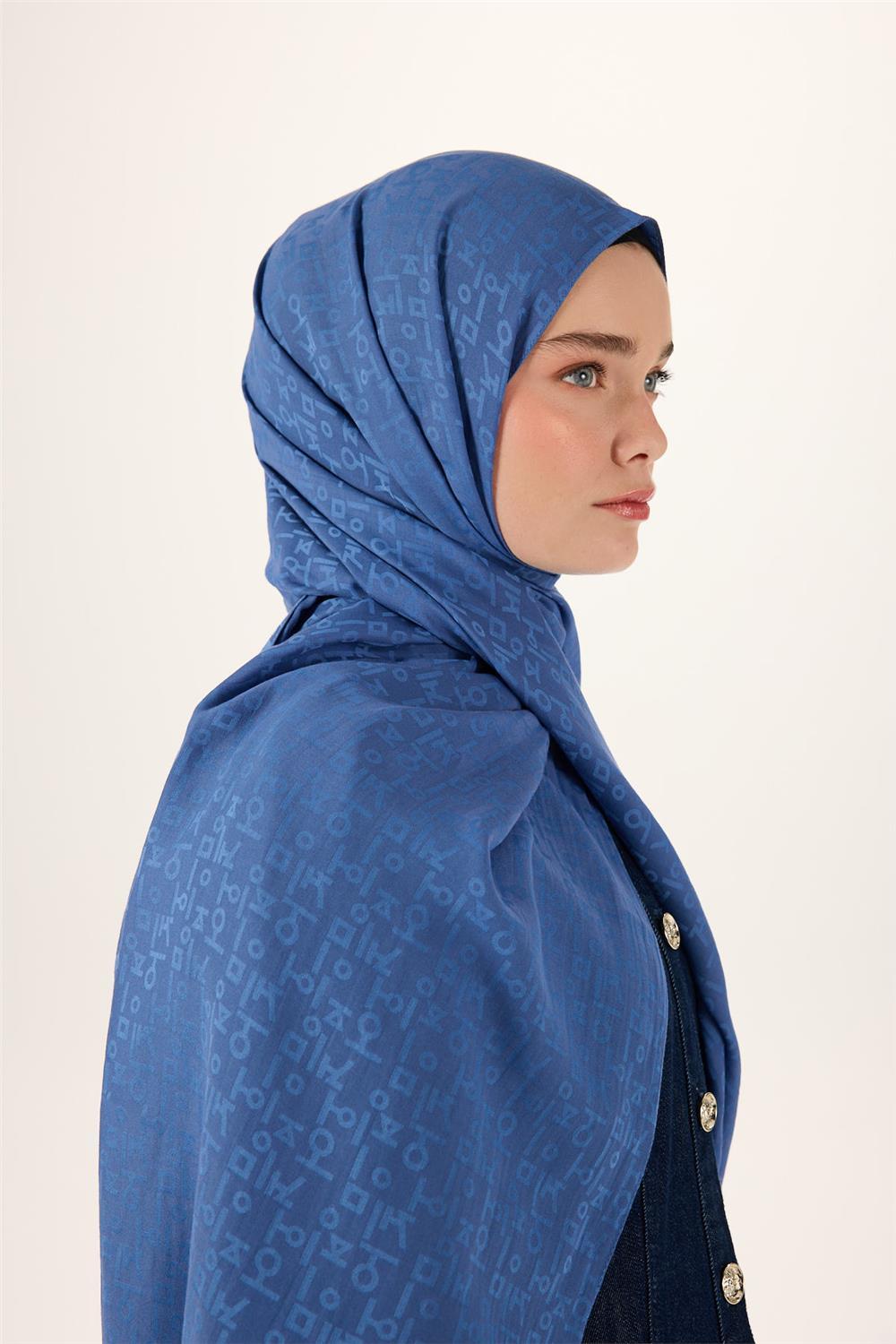 Pamuk Polyester Liva Şal İndigo Nefes Alan Dokulu 90x200