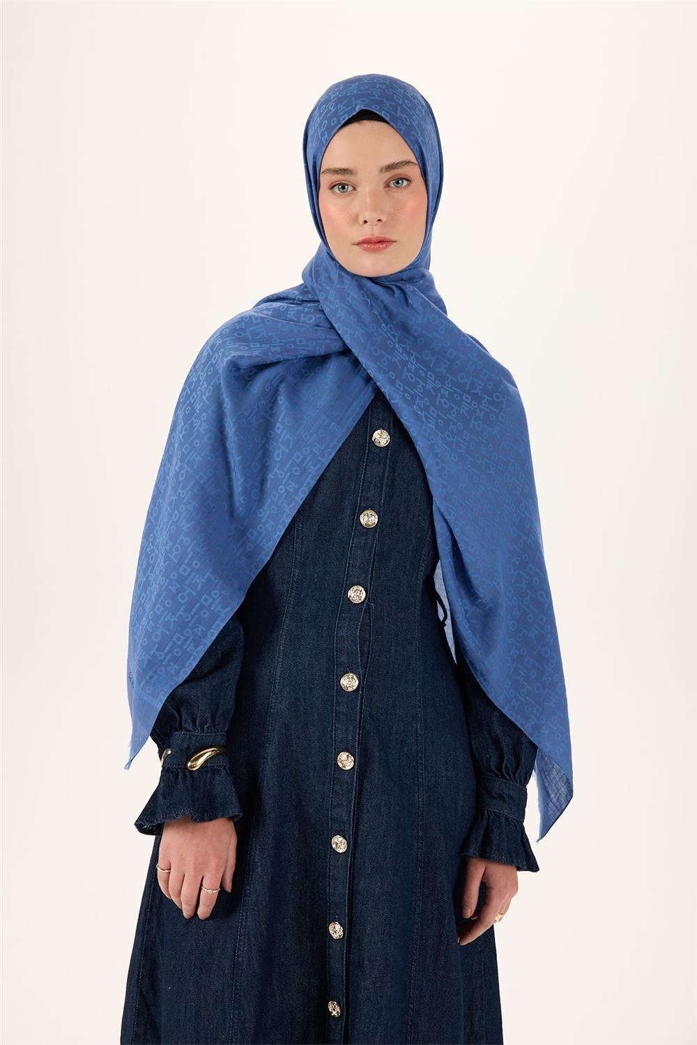 Pamuk Polyester Liva Şal İndigo Nefes Alan Dokulu 90x200