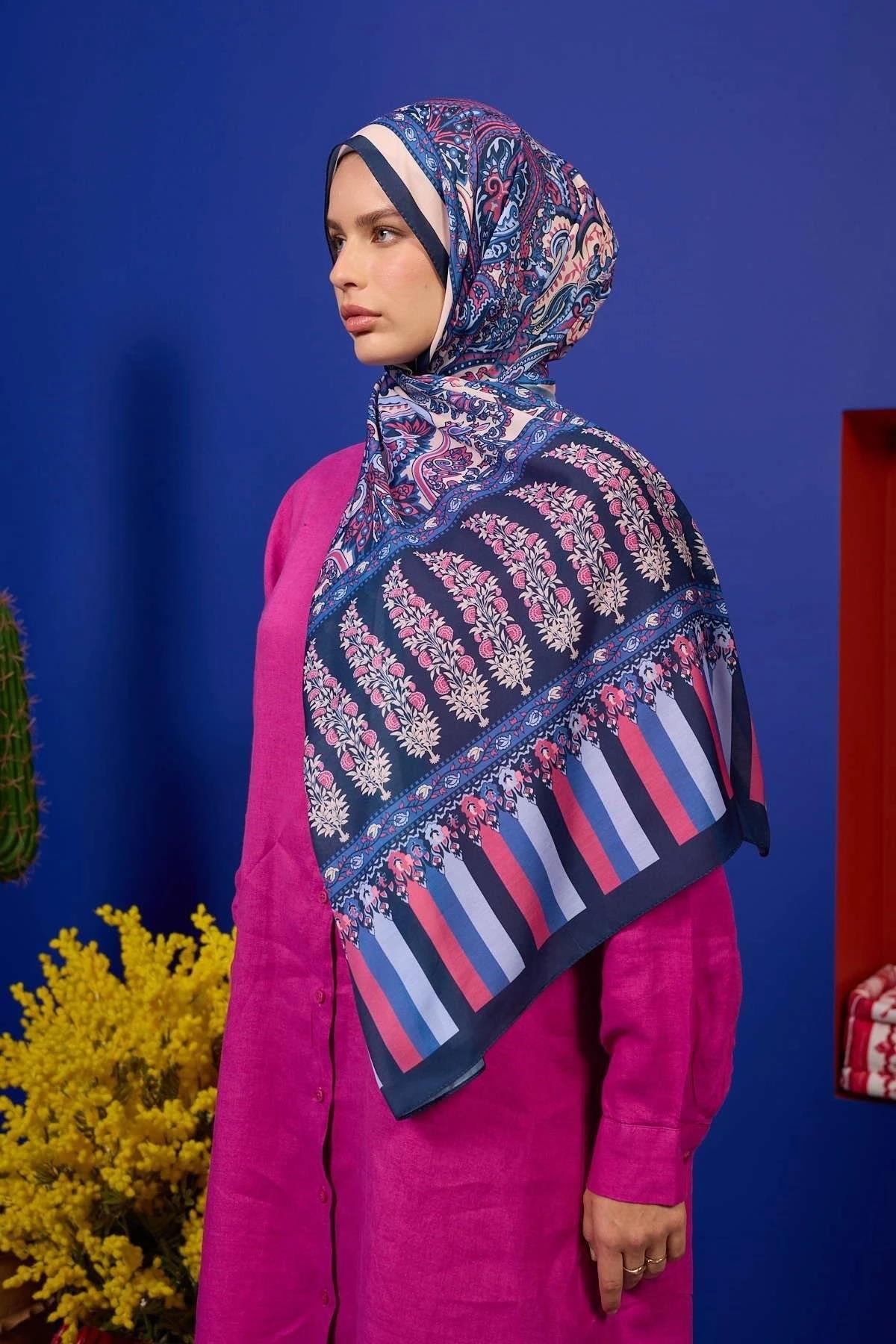 Marrakech Koleksiyon Soft Şal Gece Mavi Pembe 3049-10