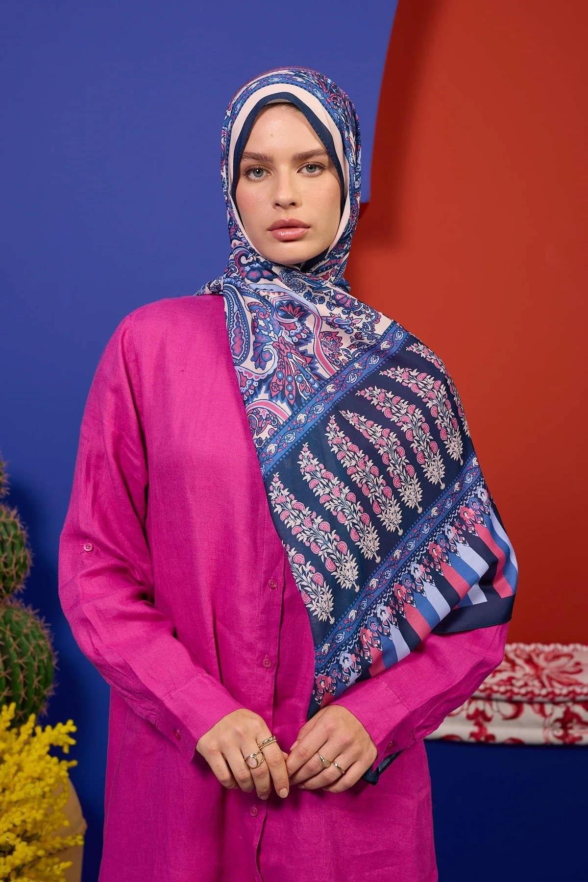 Marrakech Koleksiyon Soft Şal Gece Mavi Pembe 3049-10