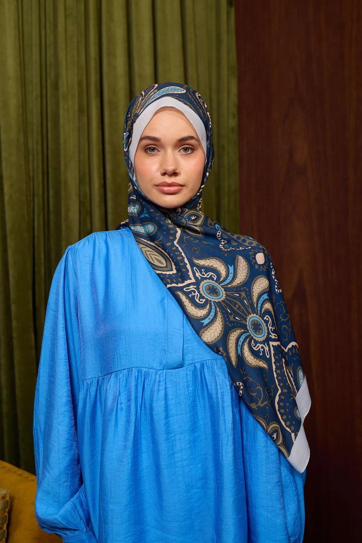 Marrakech Koleksiyon Soft Şal Gece Mavi Gri 3048-08