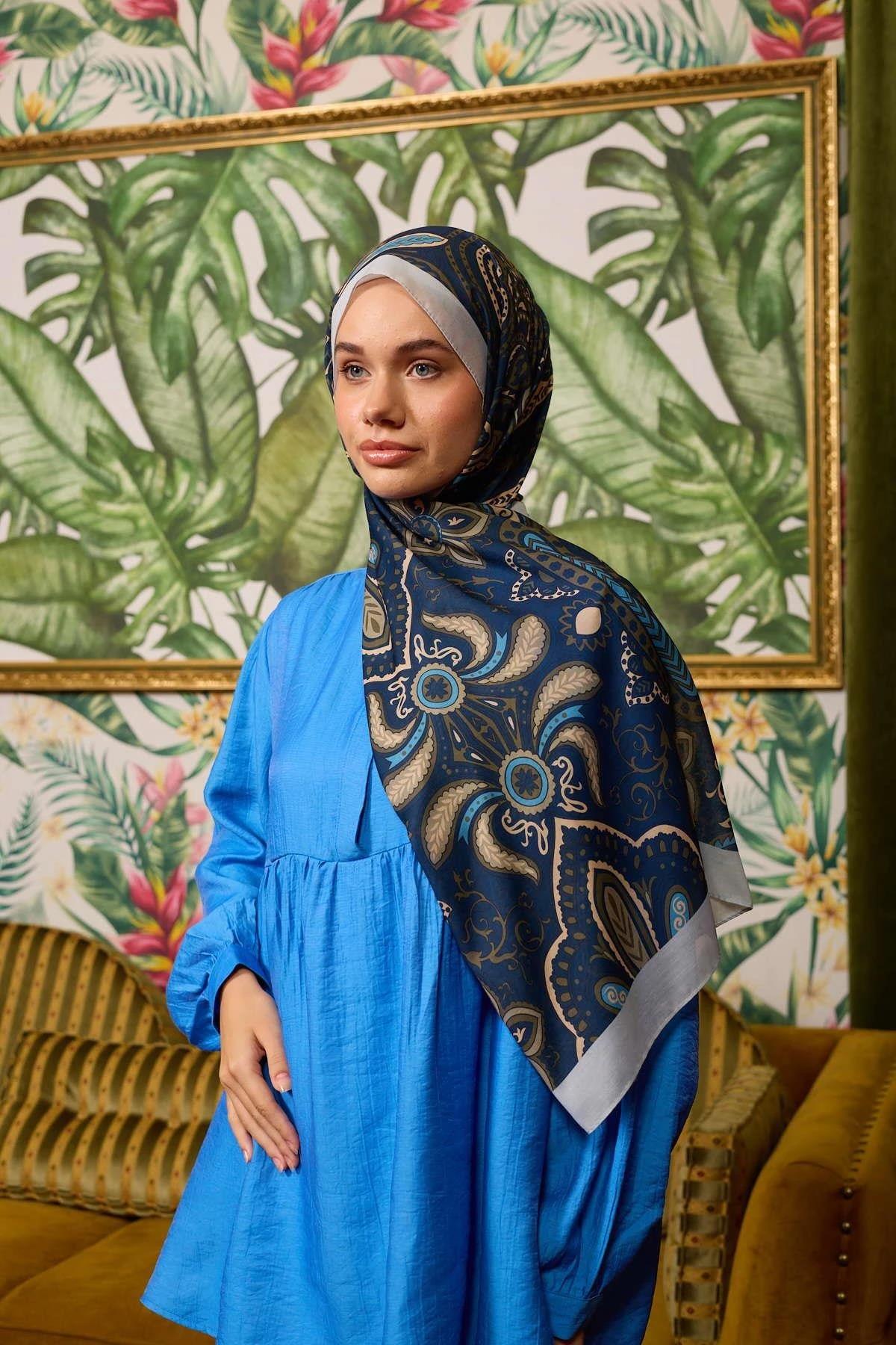 Marrakech Koleksiyon Soft Şal Gece Mavi Gri 3048-08