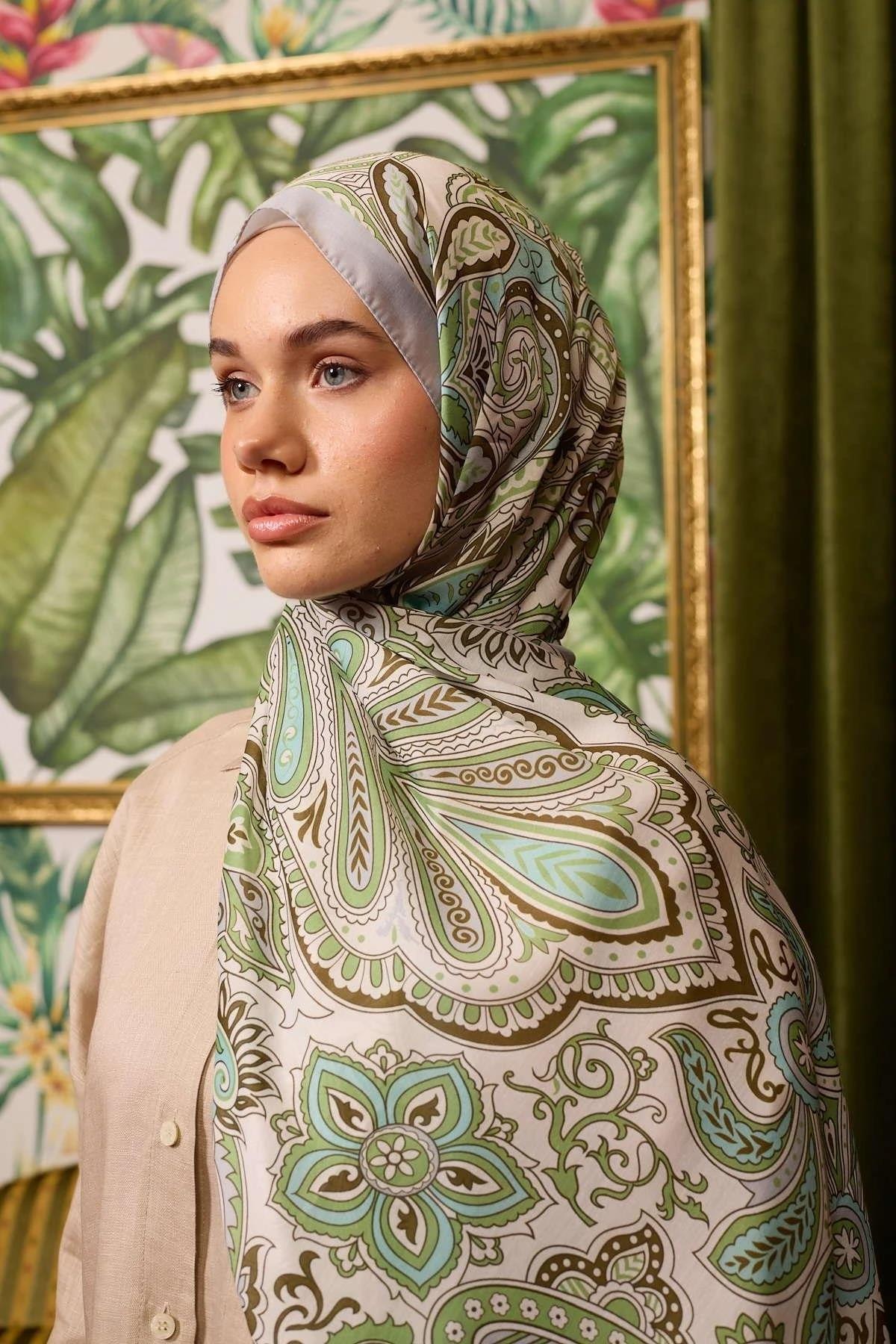 Marrakech Koleksiyon Soft Şal Gri Batalık Yeşili 3048-16