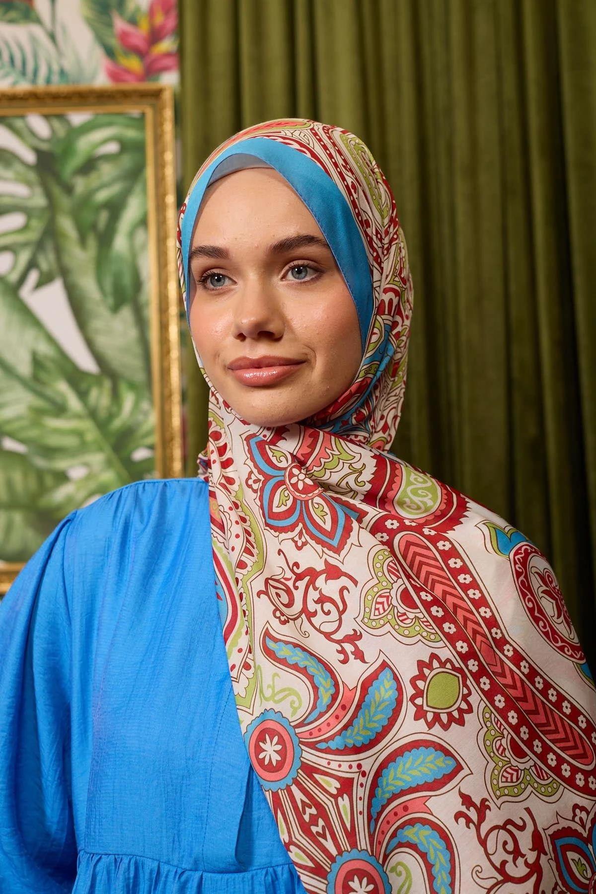 Marrakech Koleksiyon Soft Şal Kırmızı Mavi 3048-06