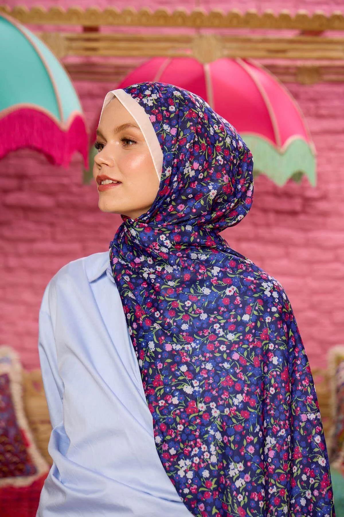 Marrakech Koleksiyon Soft Şal Lacivert Kırmızı 3046-11