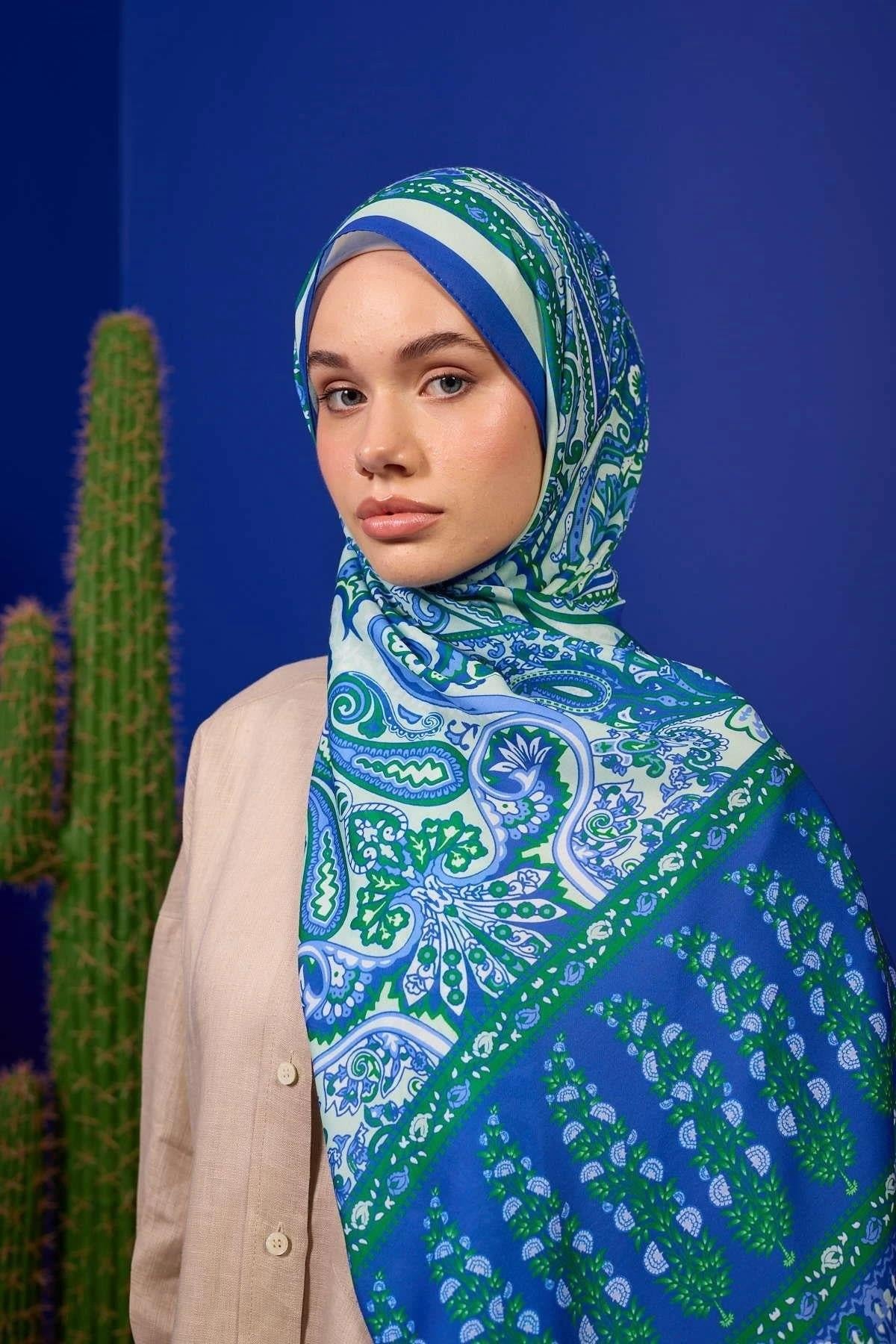 Marrakech Koleksiyon Soft Şal Mavi Çimen Yeşili 3049-14