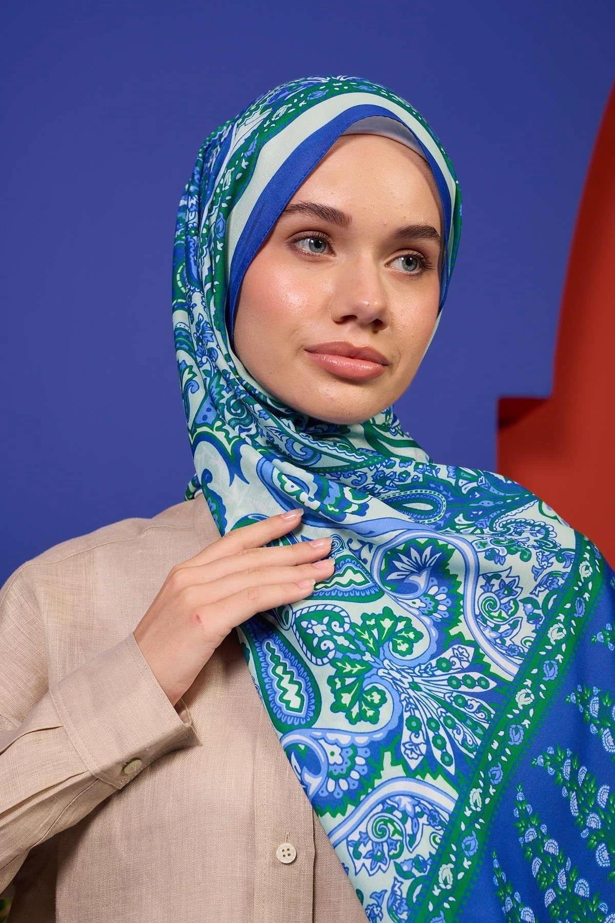 Marrakech Koleksiyon Soft Şal Mavi Çimen Yeşili 3049-14