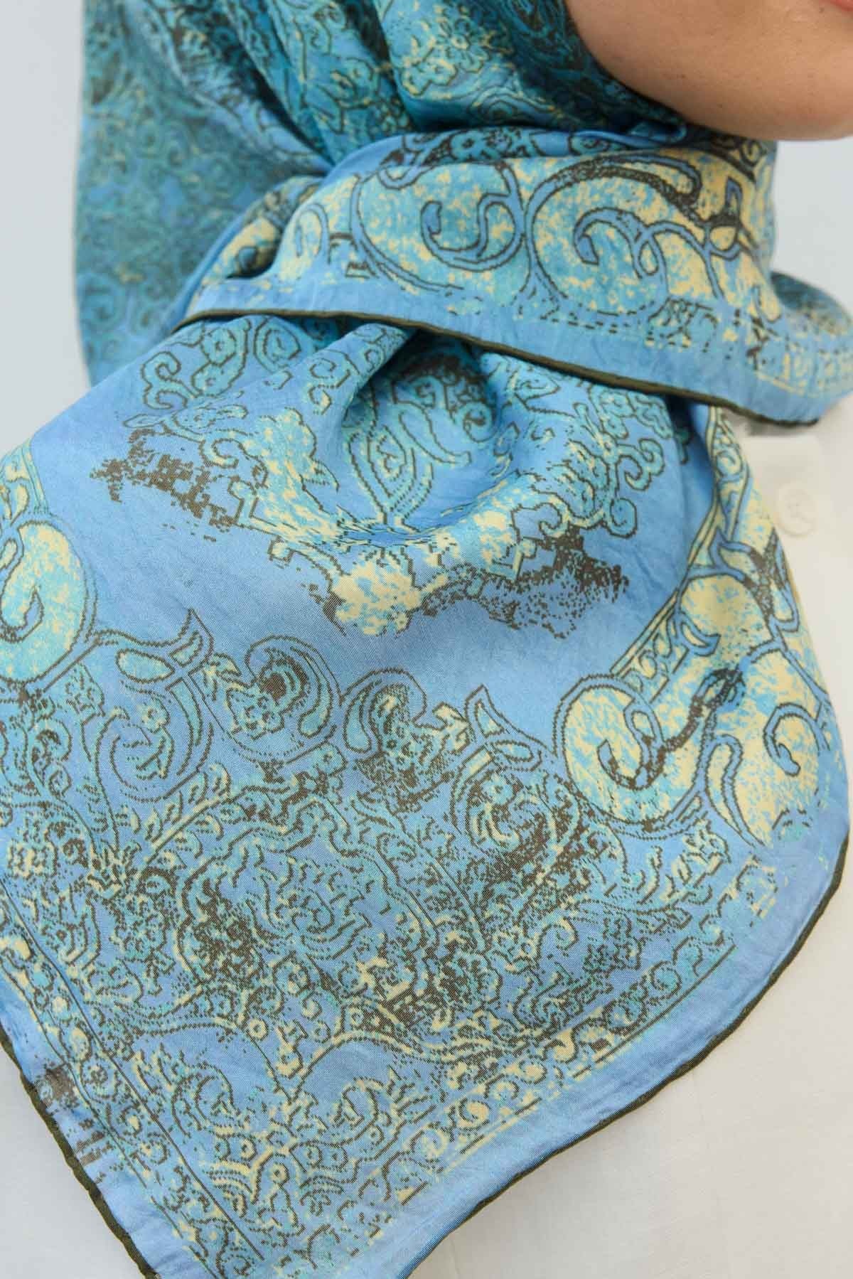 Monare Eşarp Etnik Motif Mavi 90x90