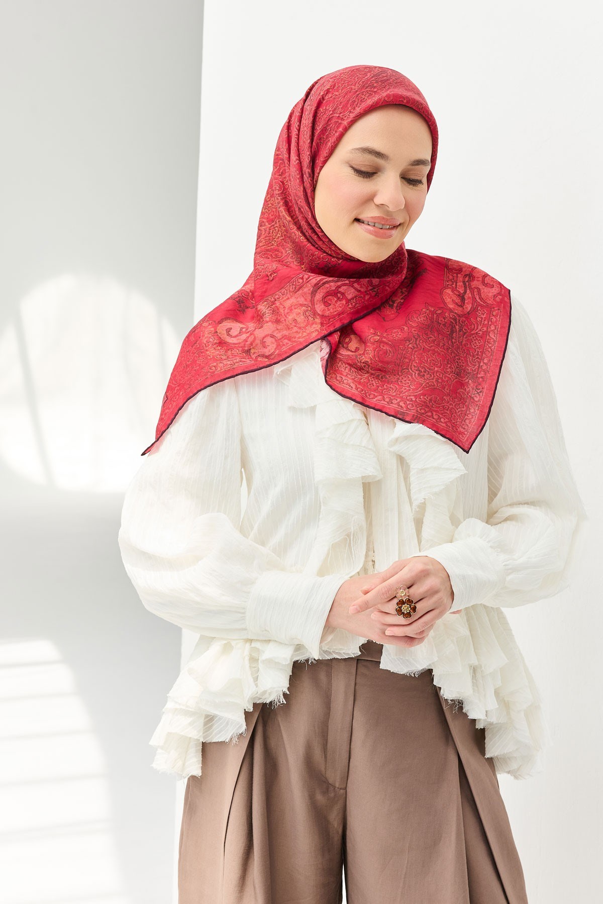 Monare Eşarp Etnik Motif Narçiçeği 90x90