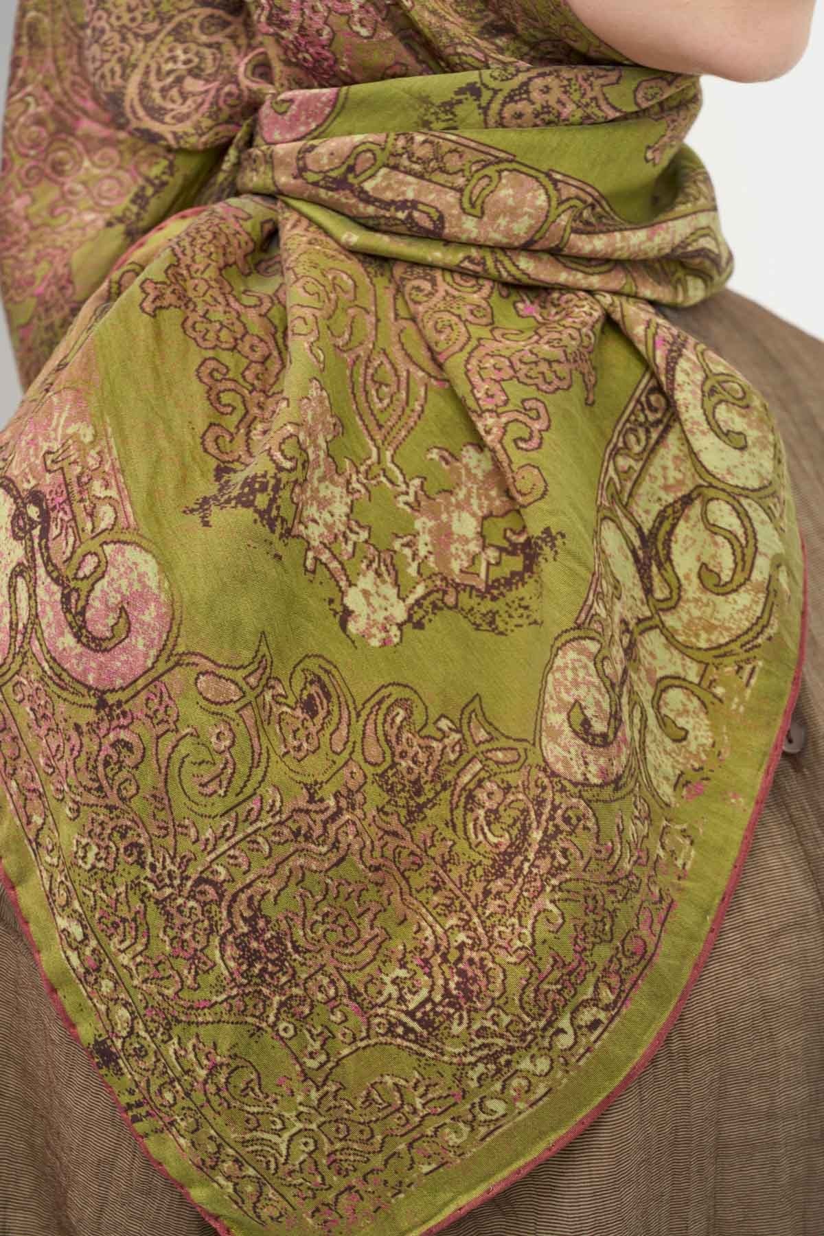 Monare Eşarp Etnik Motif Yeşil 90x90