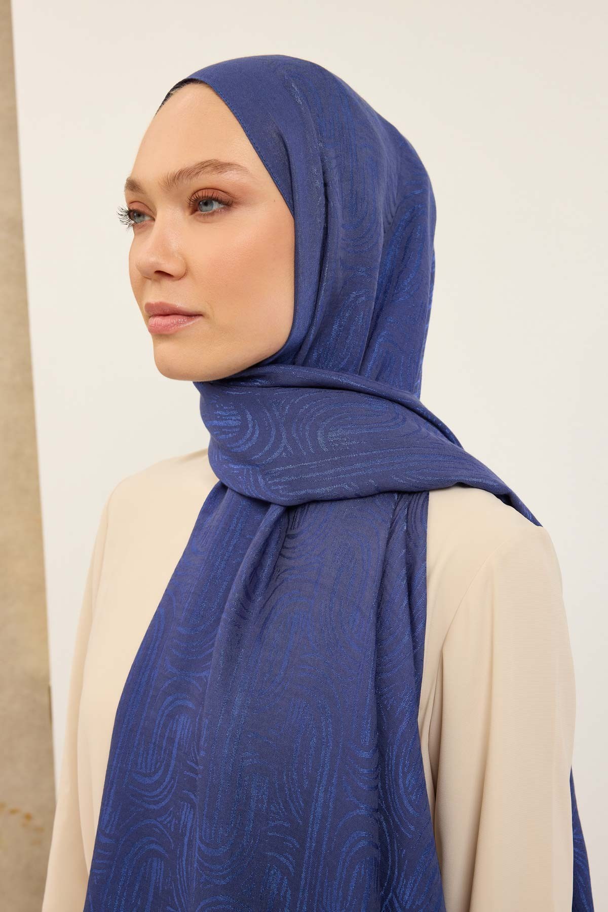 Naia Pamuk Şal Line Desen Saks