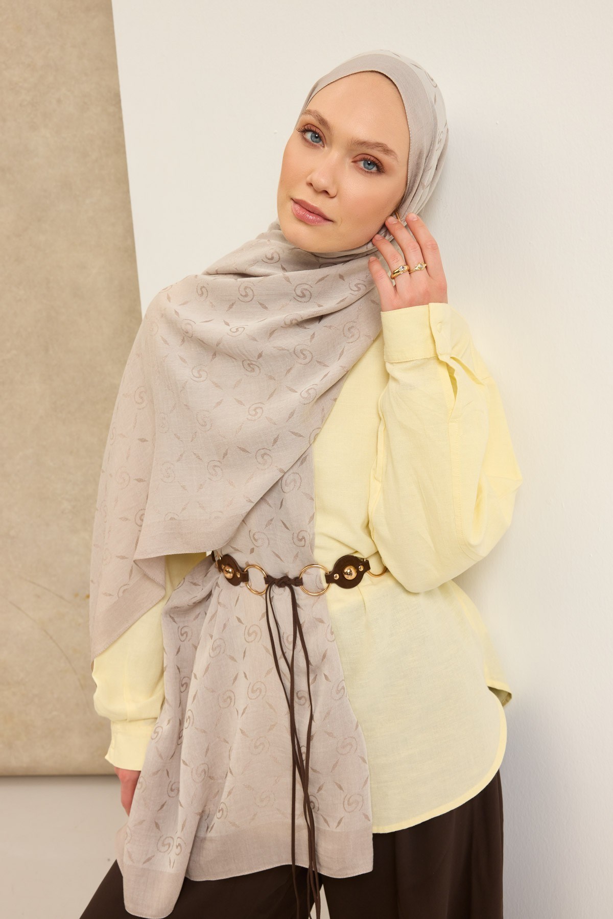 Naia Pamuk Şal Maxi Monogram Taş