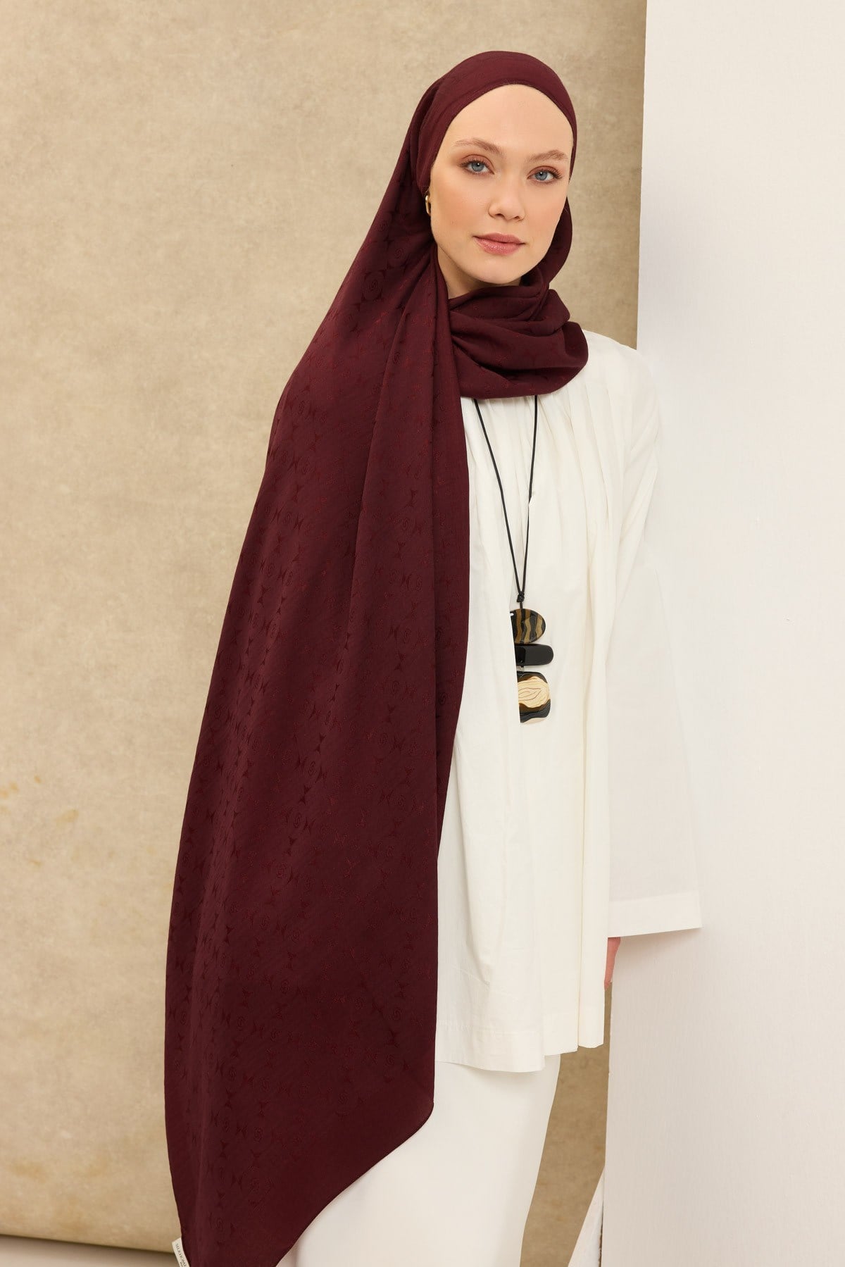 Naia Pamuk Şal Mini Monogram Bordo