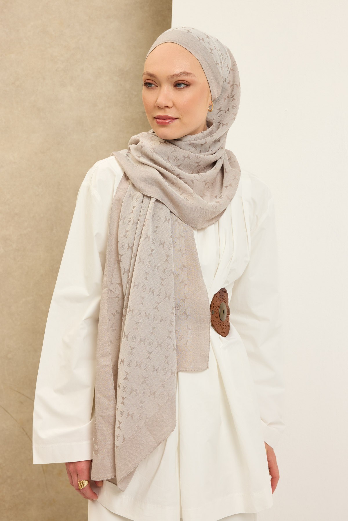 Naia Pamuk Şal Mini Monogram Taş