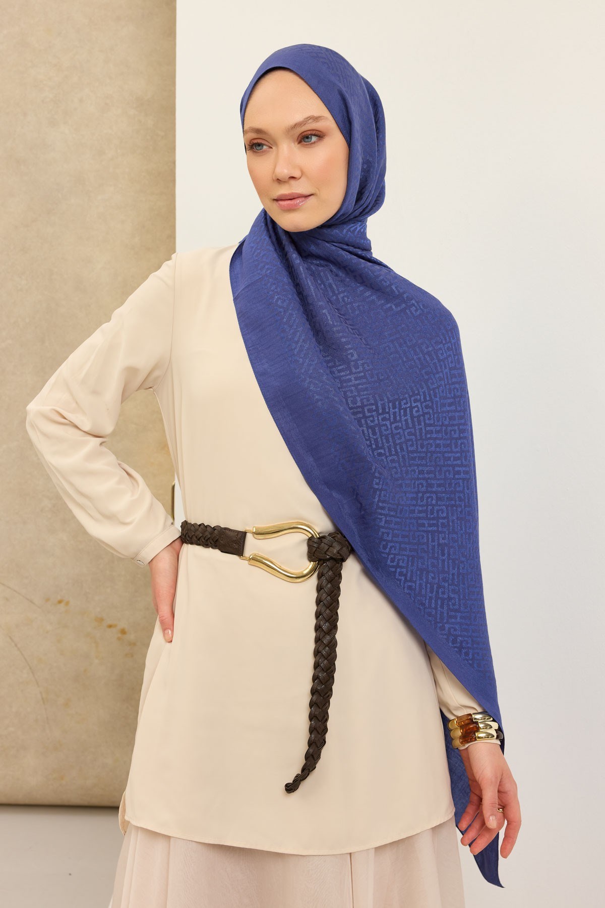 Naia Pamuk Şal SH Desen Saks
