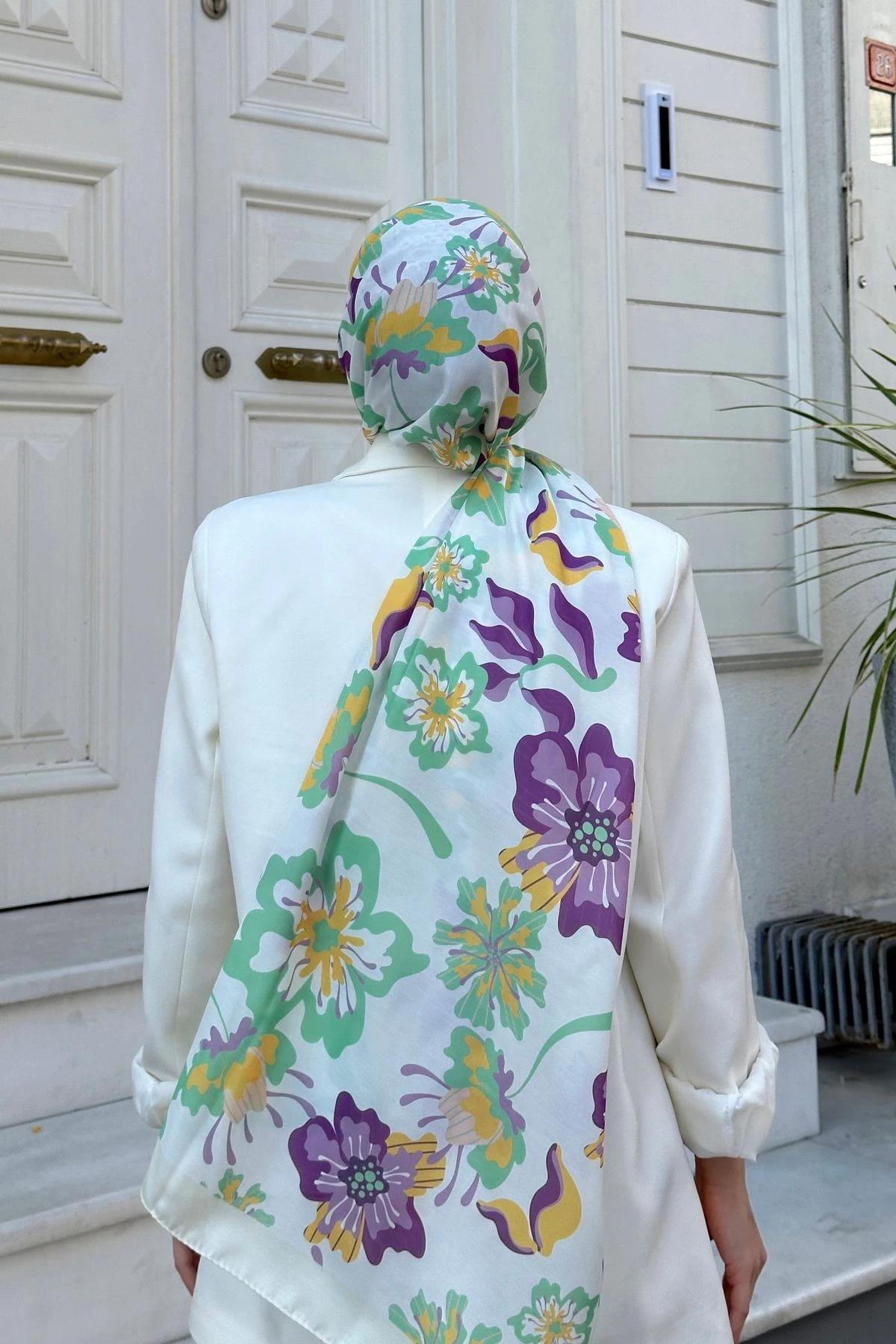Nature Frezya Soft Şal Beyaz Mor 3038-09