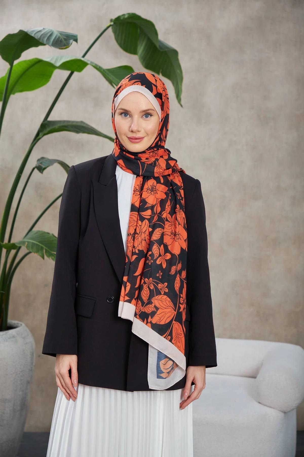 Nature Fulya Soft Şal Turuncu Siyag 3041-08