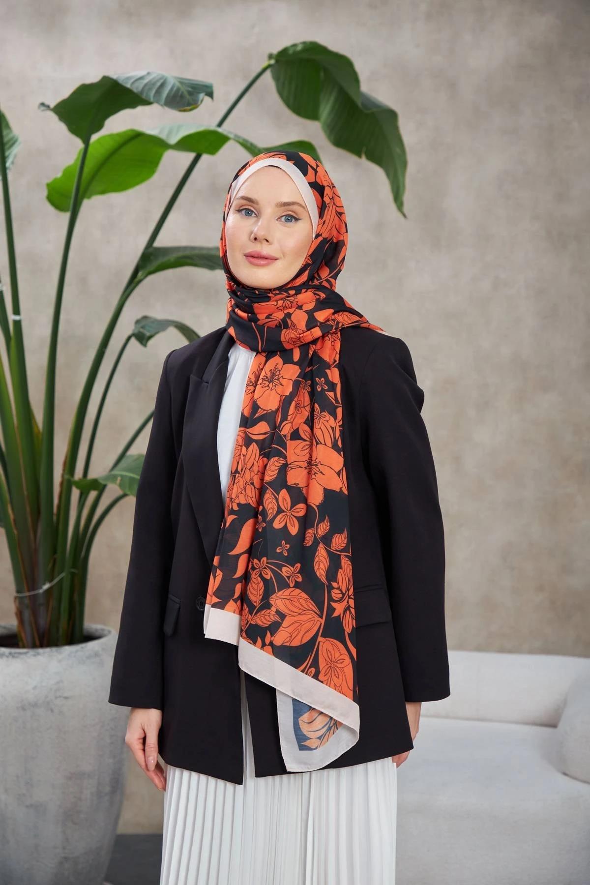 Nature Fulya Soft Şal Turuncu Siyag 3041-08