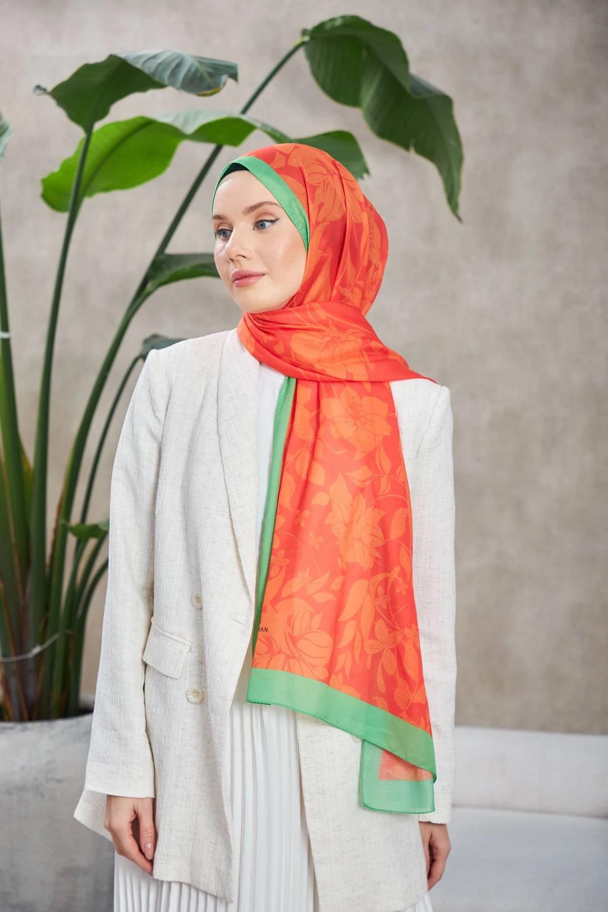 Nature Fulya Soft Şal Turuncu Yeşil 3041-05