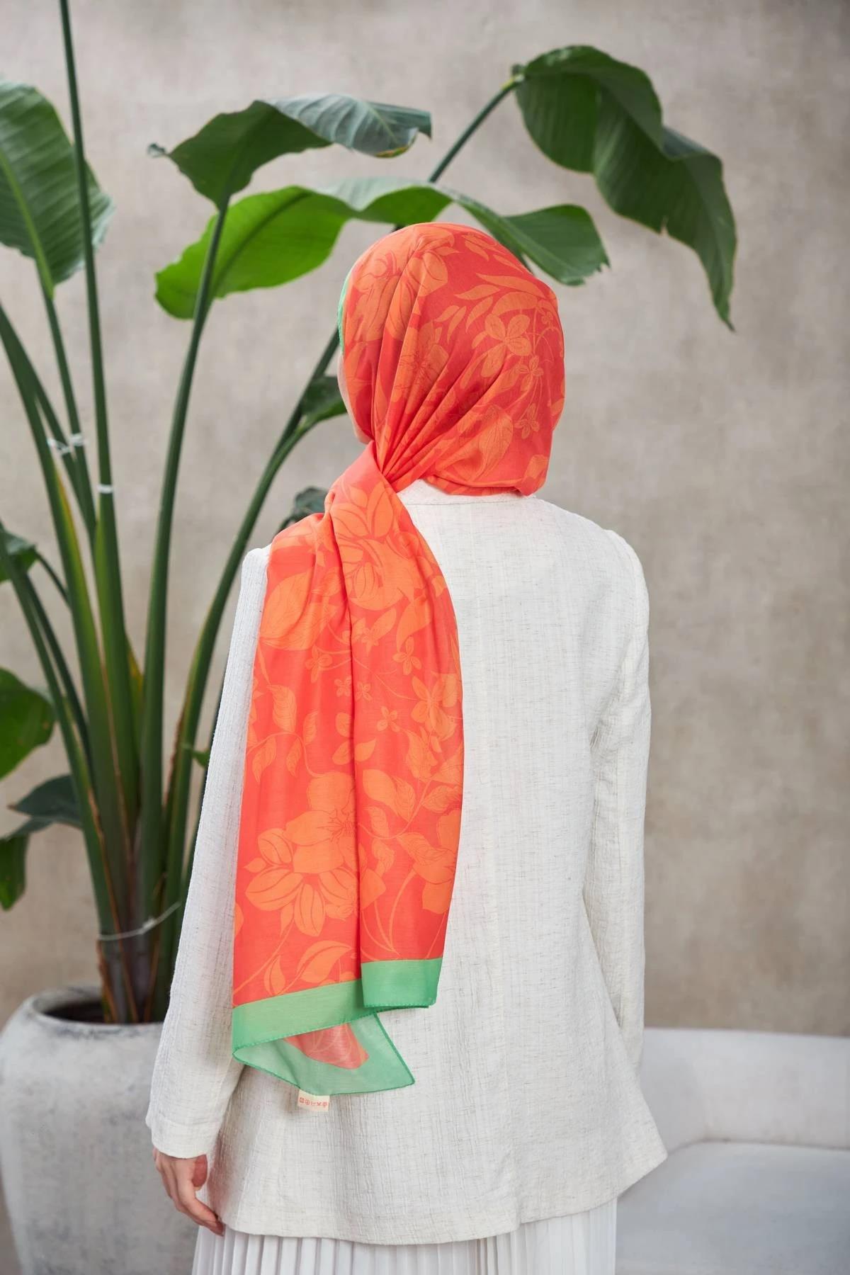 Nature Fulya Soft Şal Turuncu Yeşil 3041-05