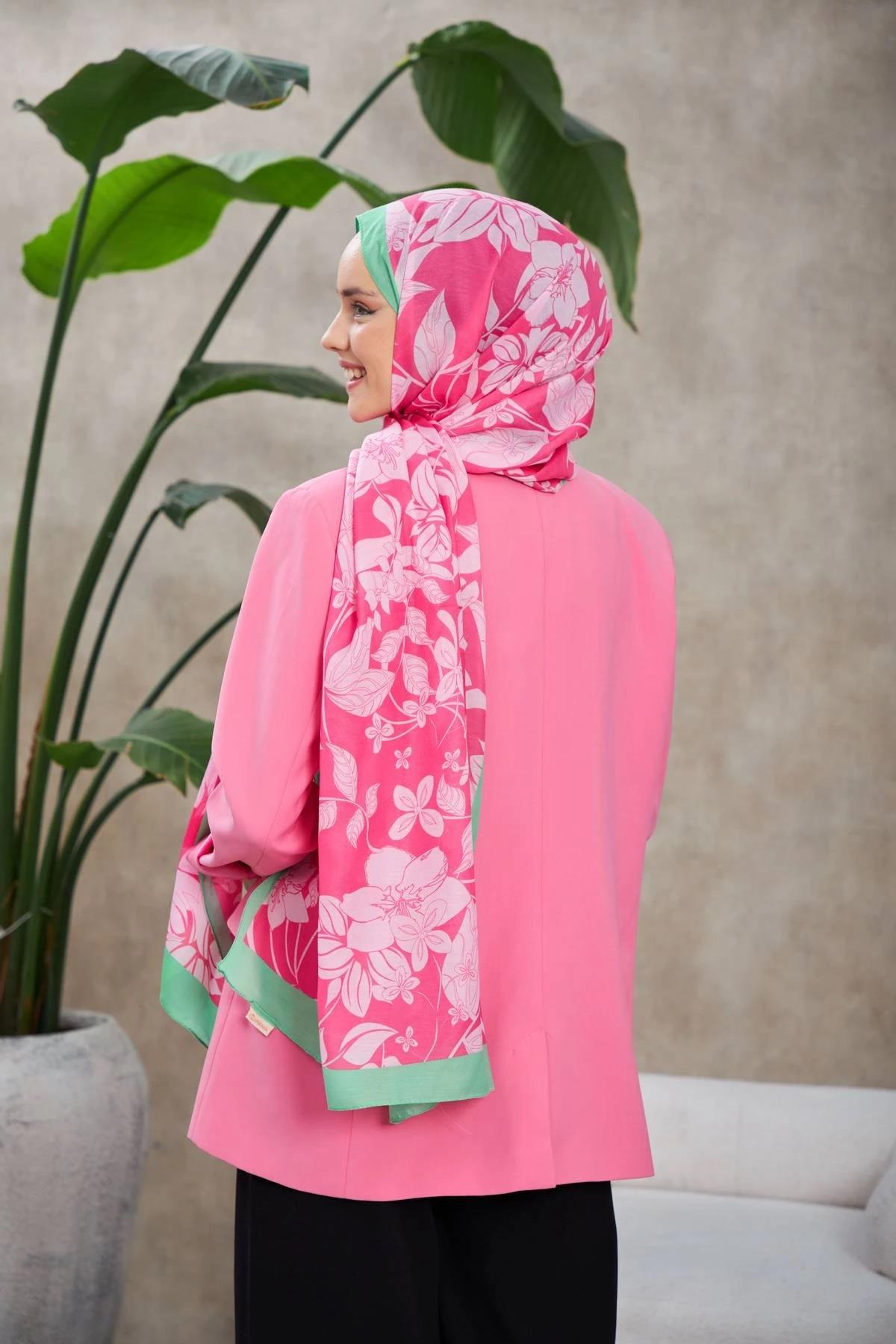 Nature Fulya Soft Şal Yeşil Pembe 3041-04