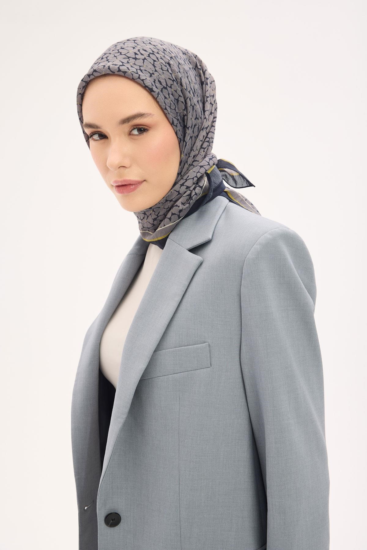 Olinda Eşarp Yonca Desen Koyu Lacivert 90x90