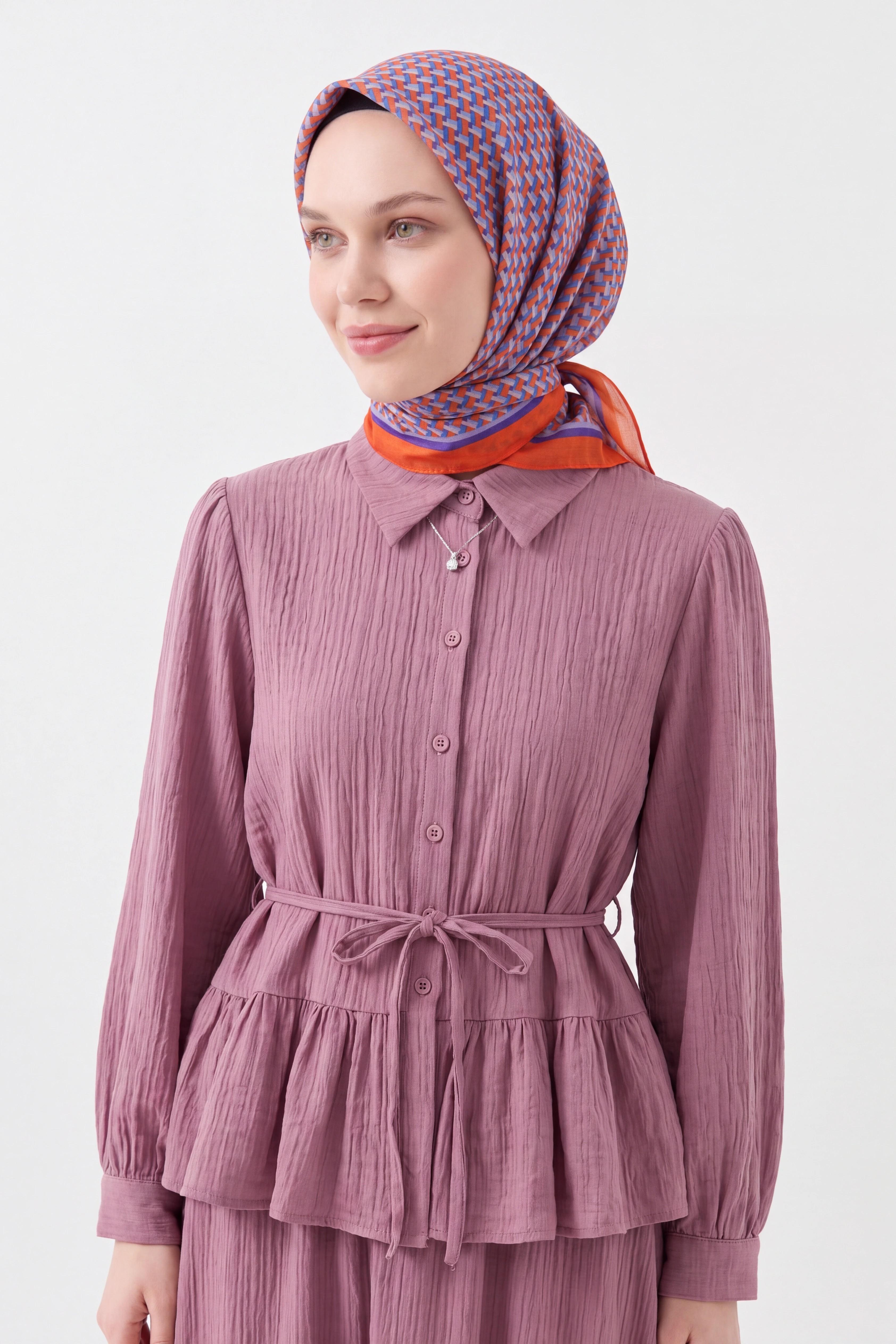 Olinda İpek Eşarp Herringbone Koyu Turuncu