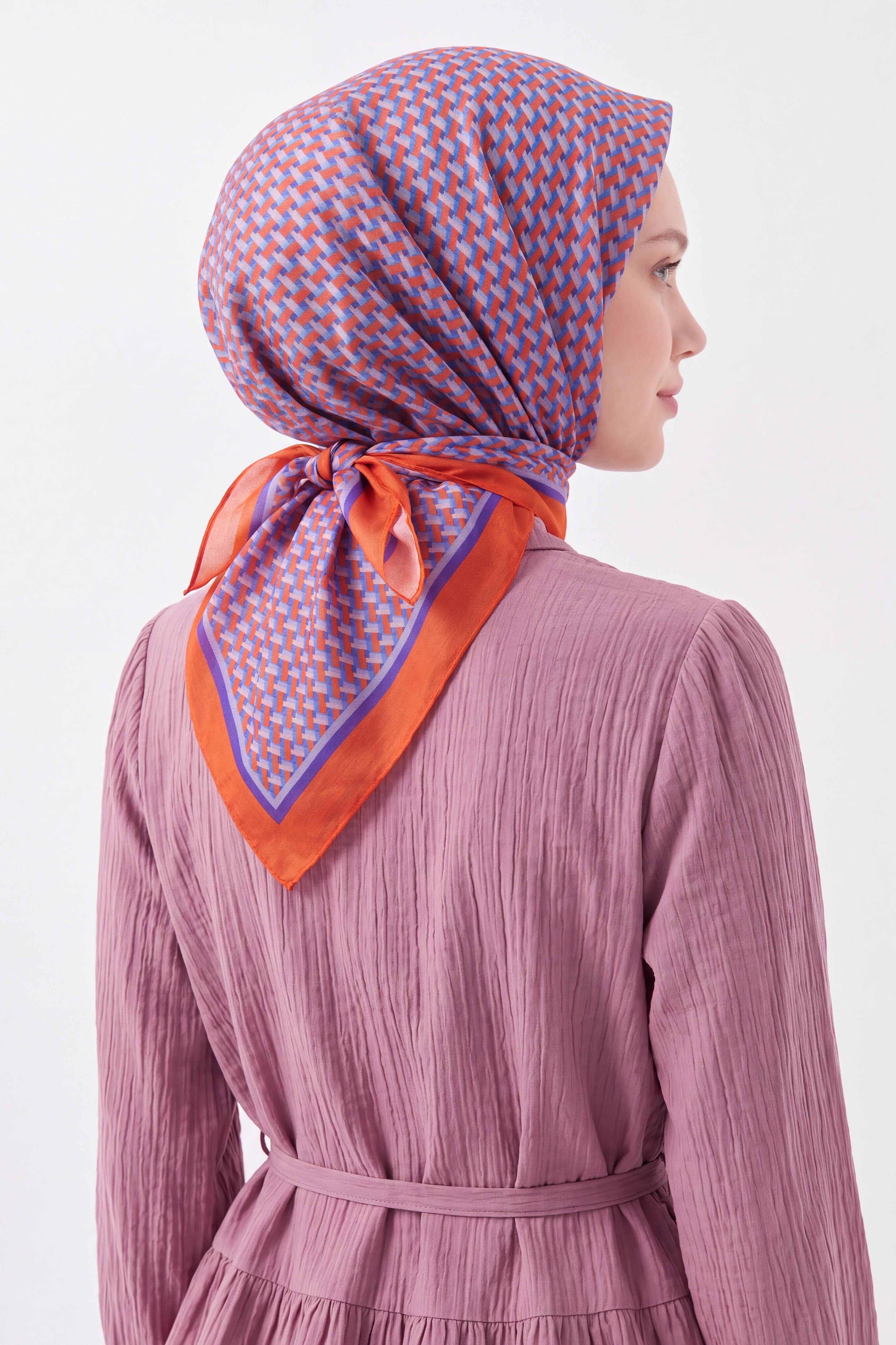 Olinda İpek Eşarp Herringbone Koyu Turuncu