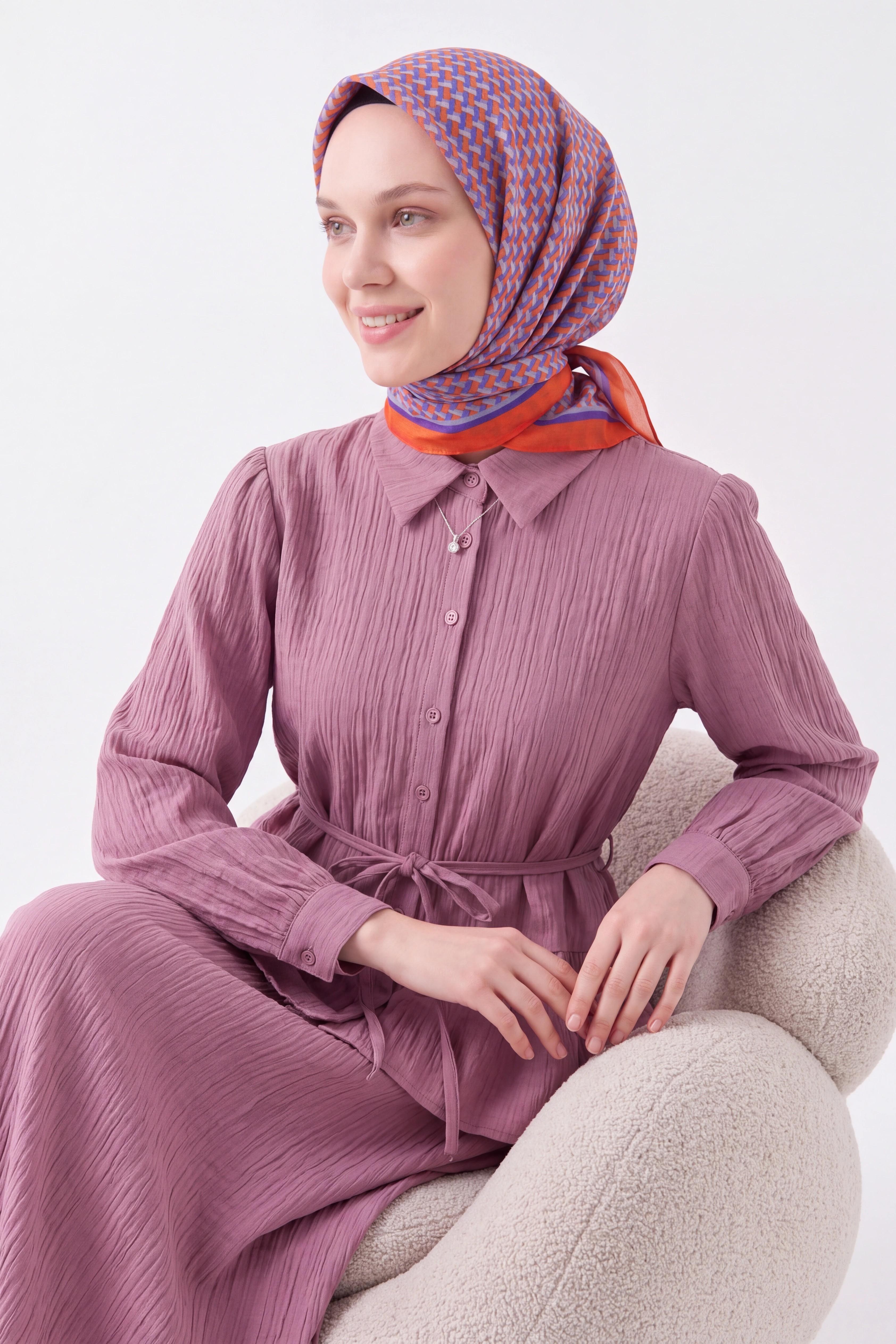 Olinda İpek Eşarp Herringbone Koyu Turuncu
