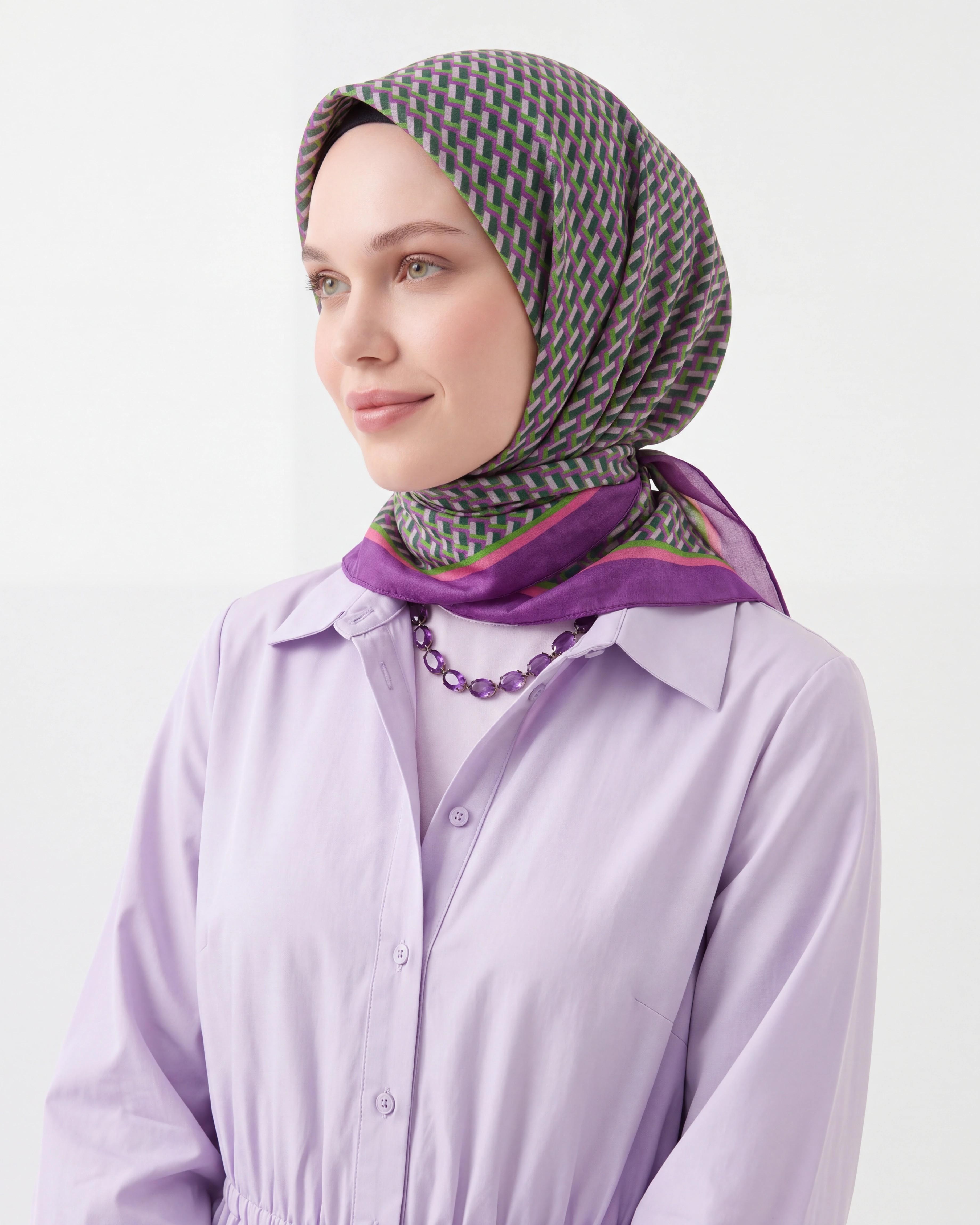Olinda İpek Eşarp Herringbone Mor