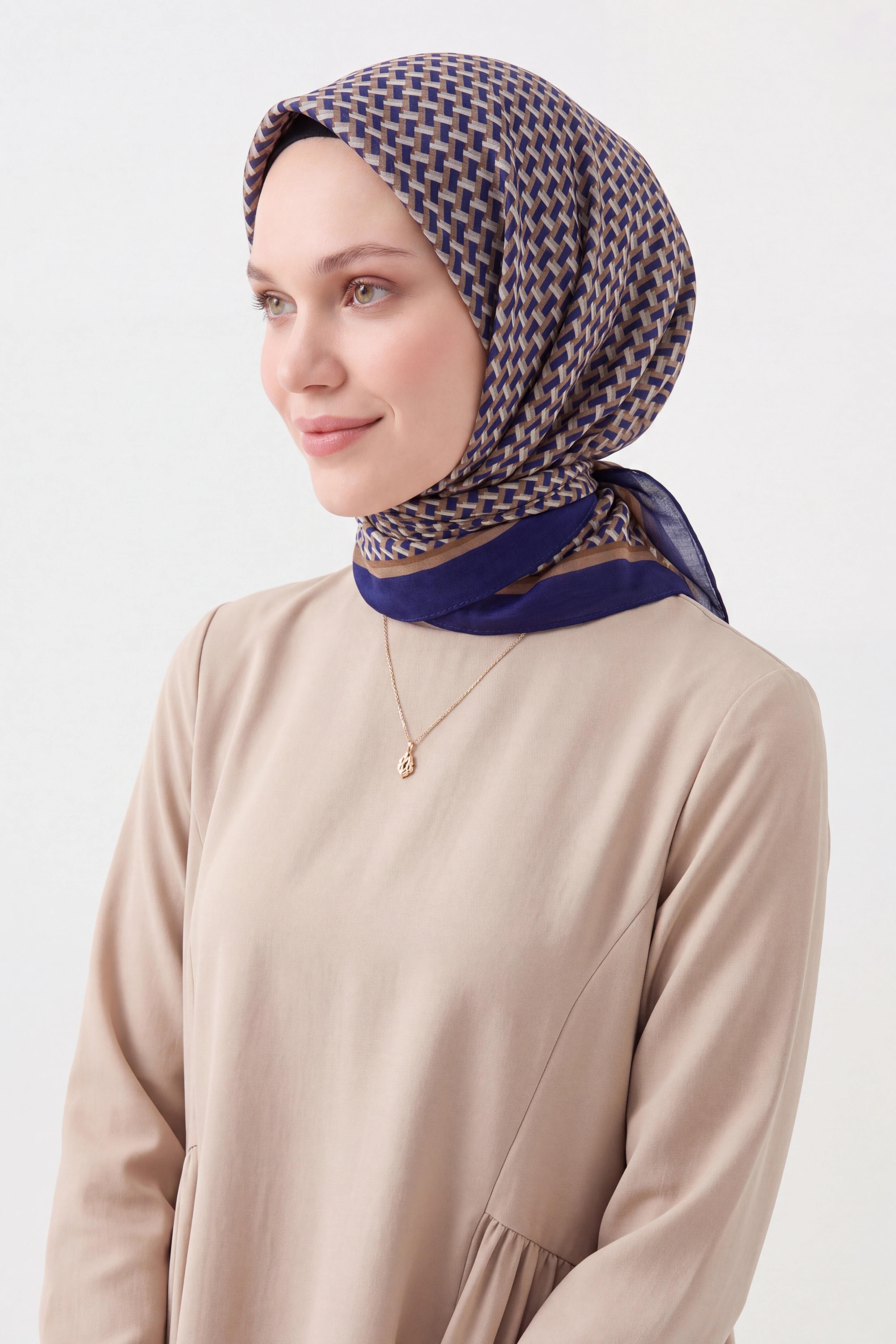 Olinda İpek Eşarp Herringbone Morcivert