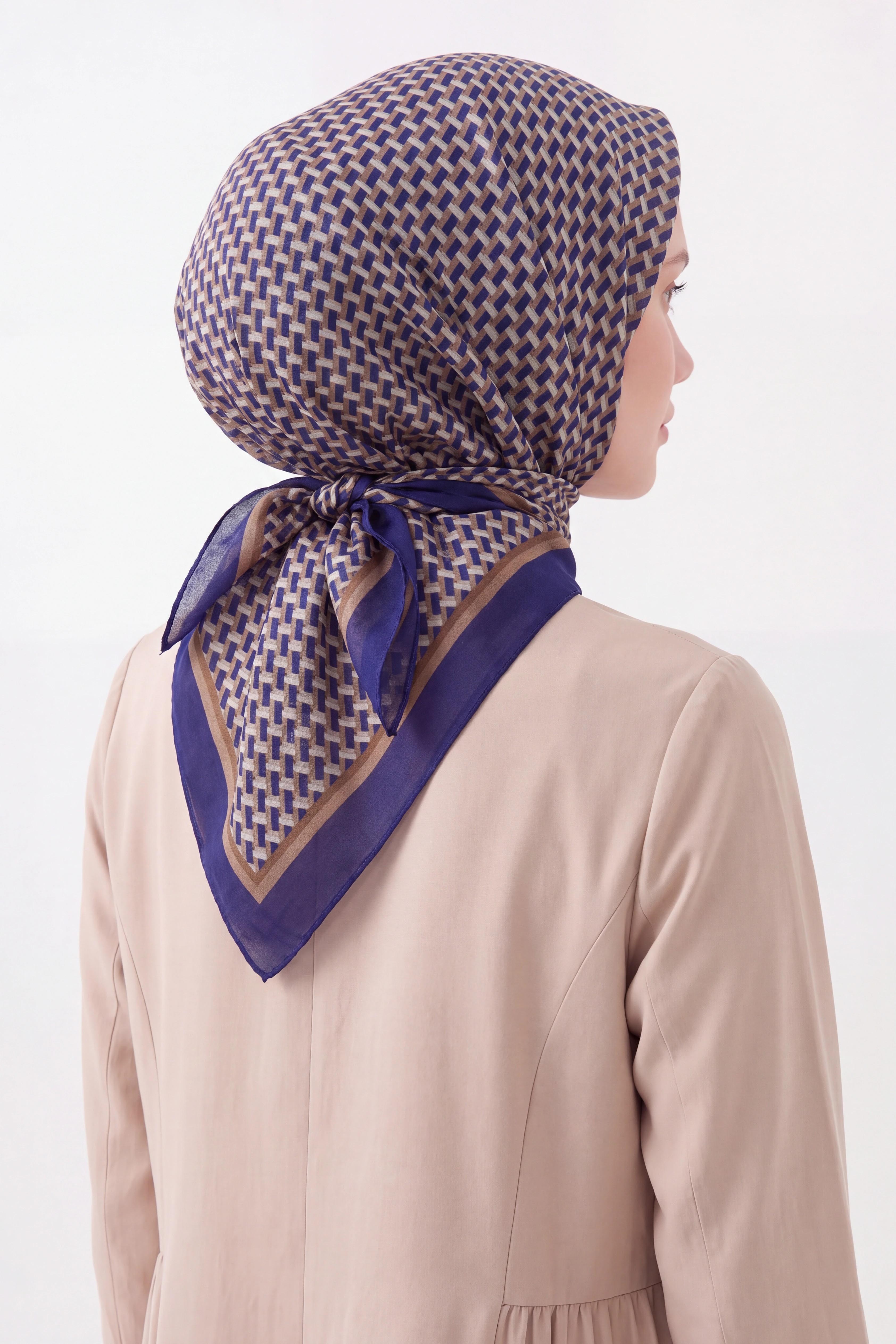Olinda İpek Eşarp Herringbone Morcivert
