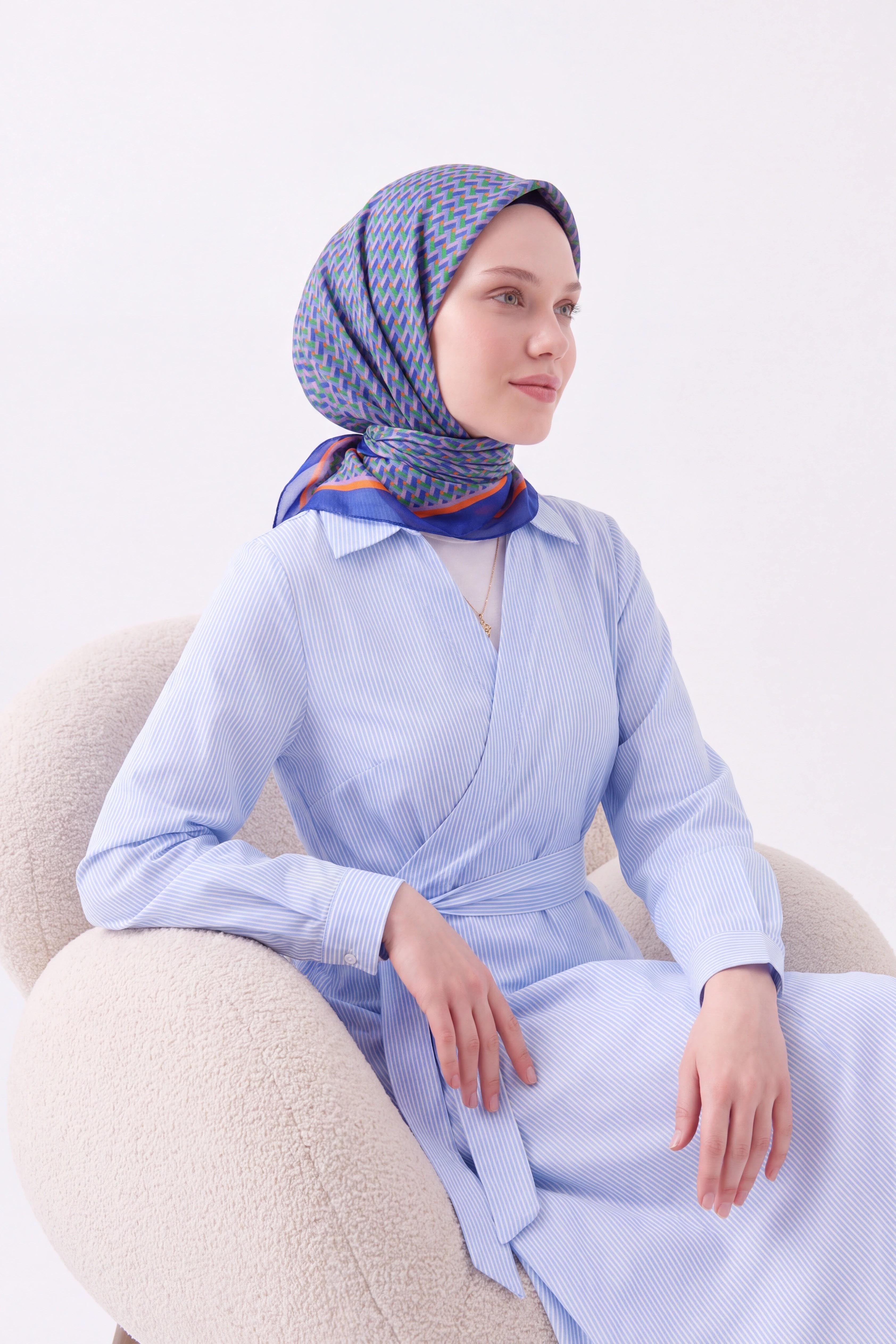 Olinda İpek Eşarp Herringbone Saks