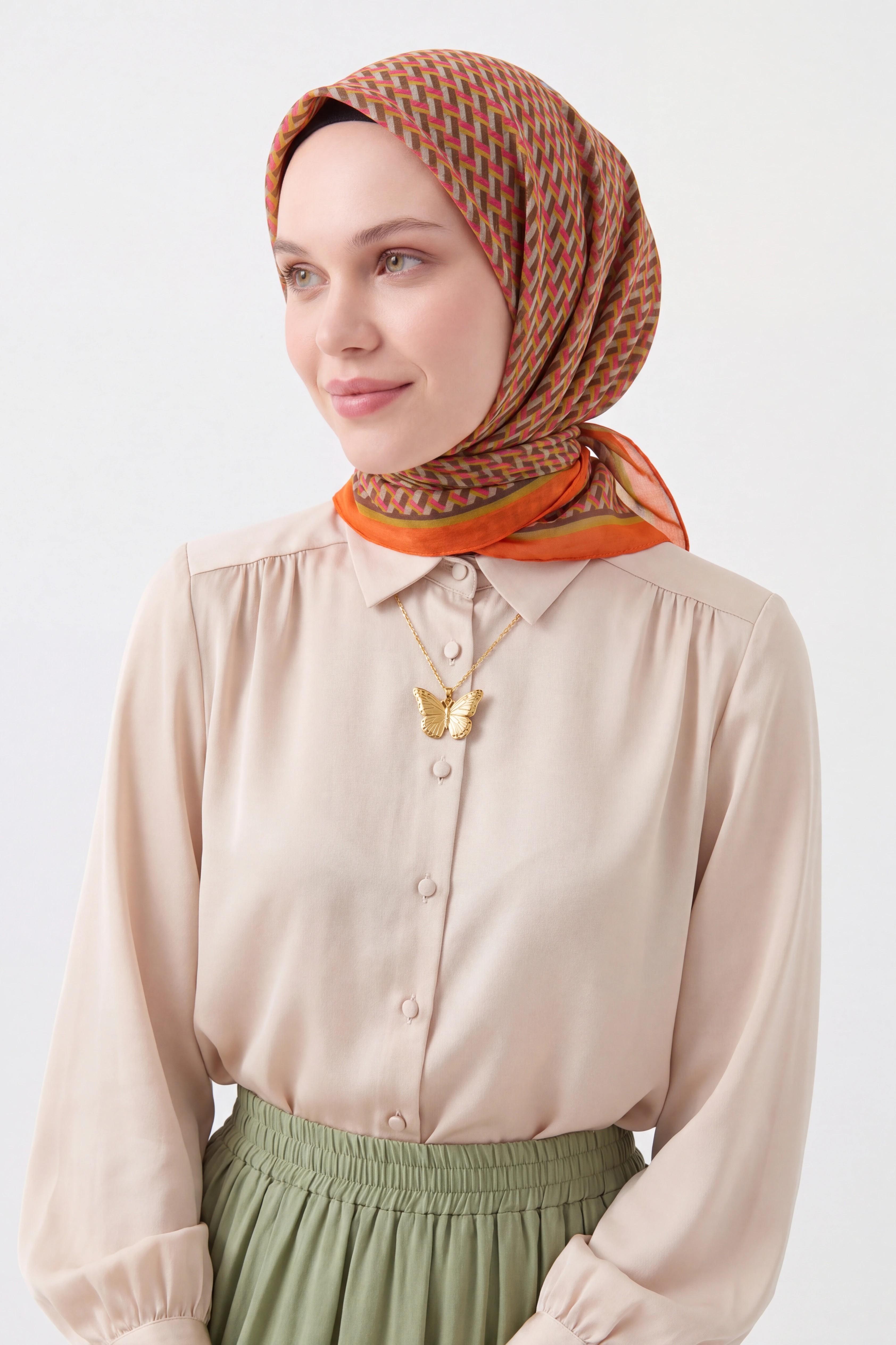 Olinda İpek Eşarp Herringbone Turuncu