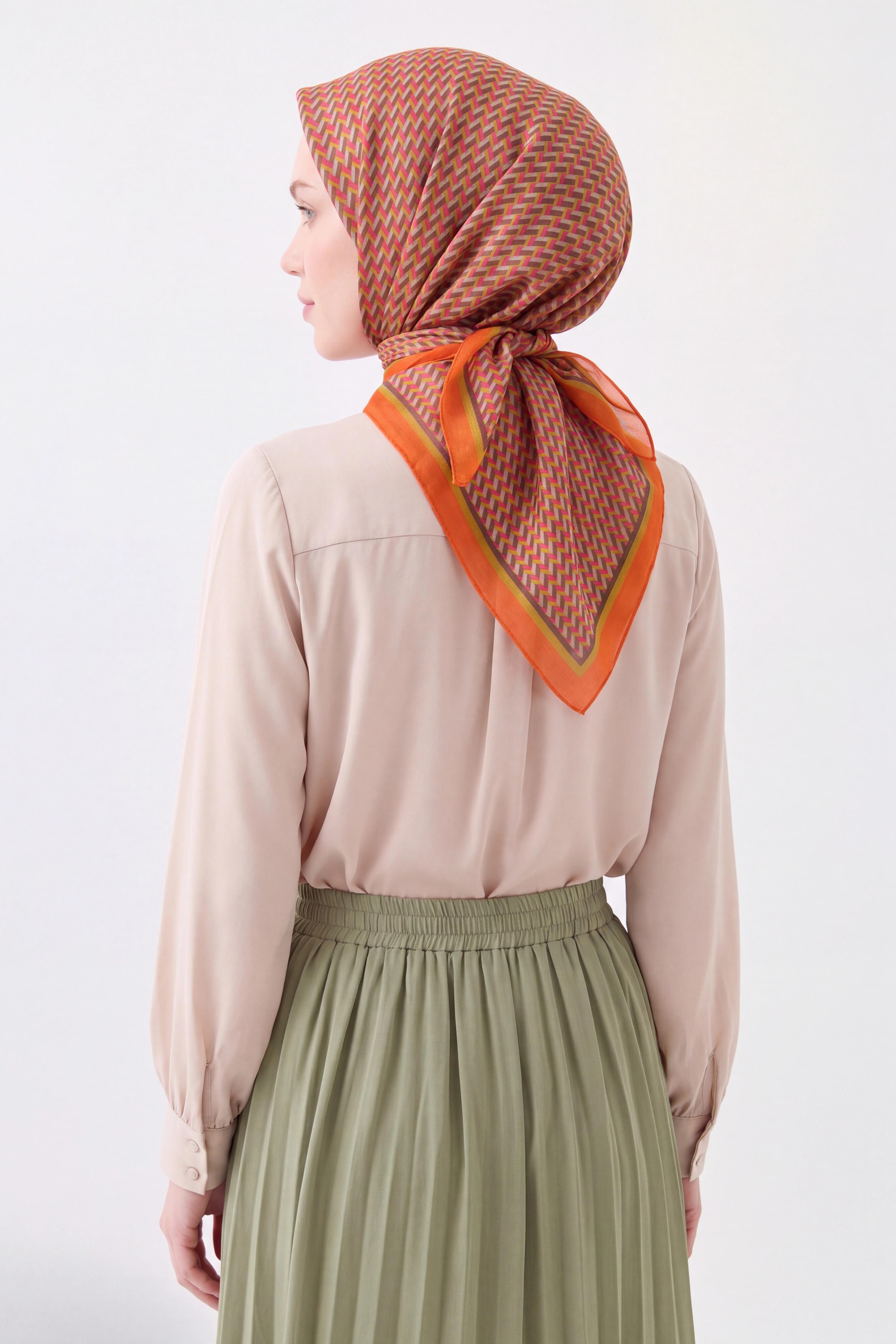 Olinda İpek Eşarp Herringbone Turuncu