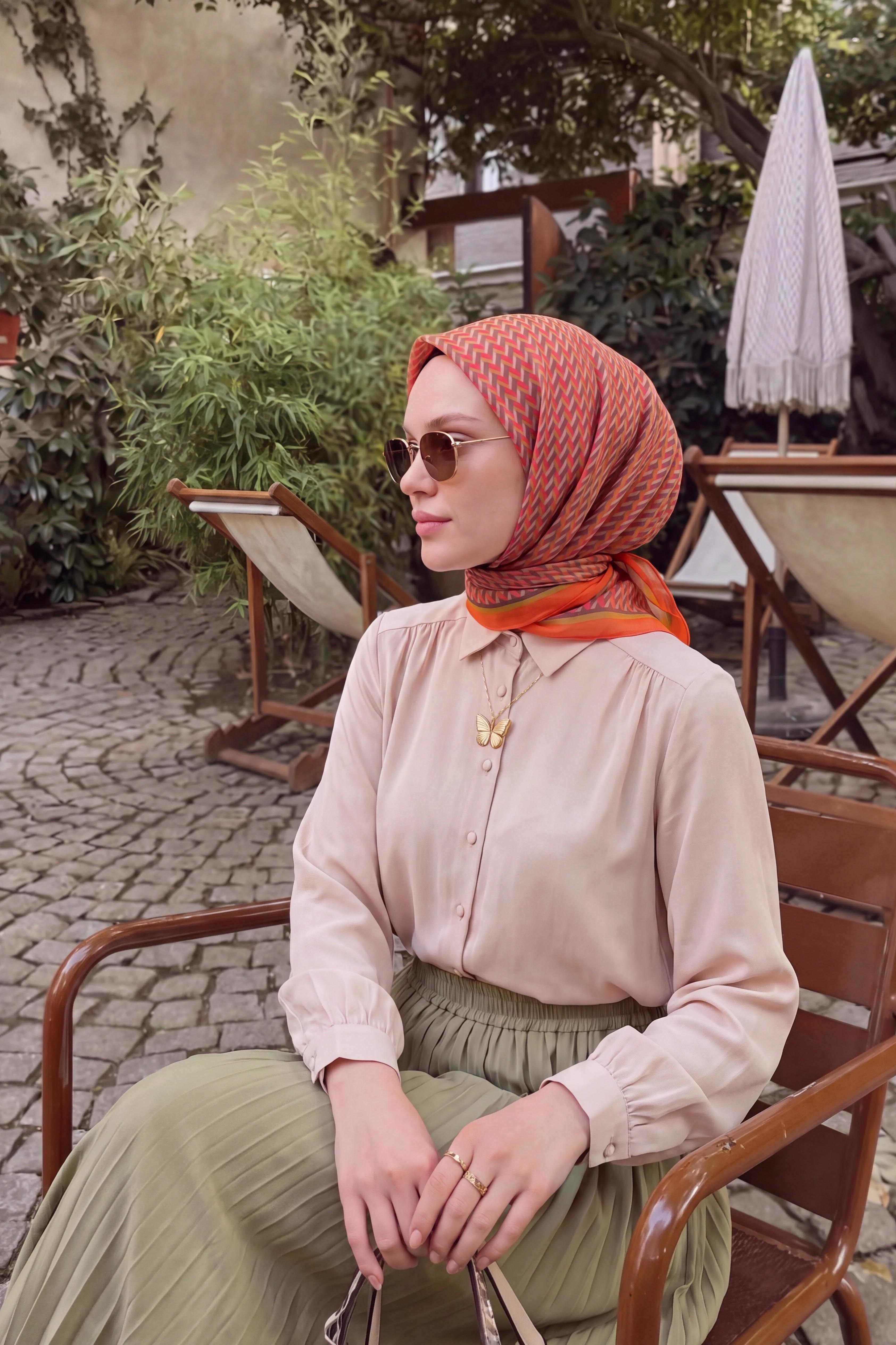 Olinda İpek Eşarp Herringbone Turuncu
