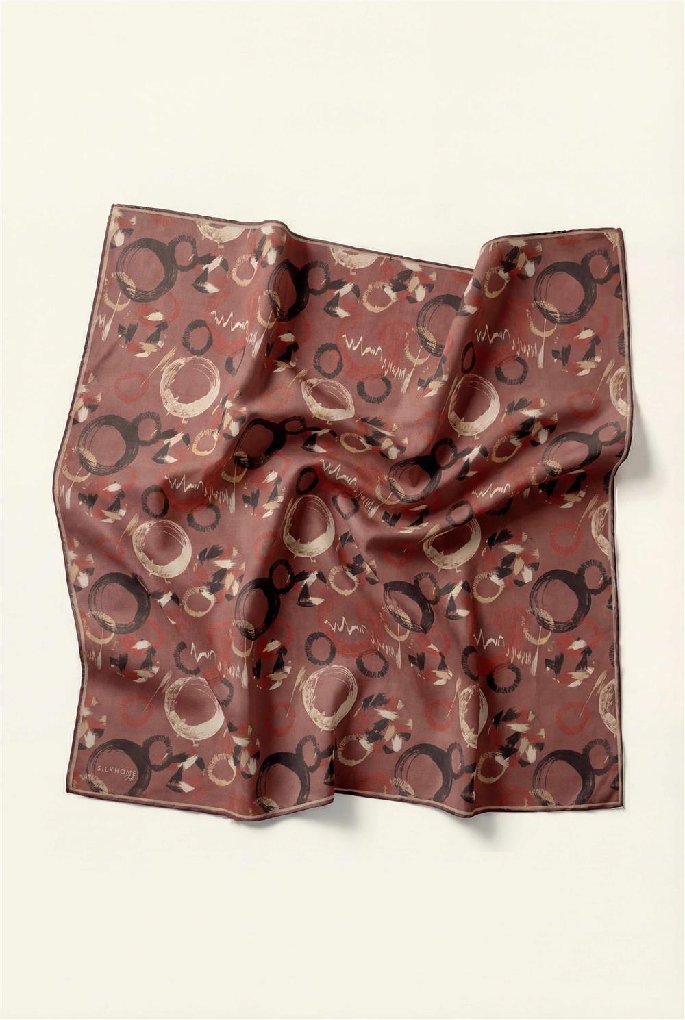 Pamuk Karışımlı Eşarp Kiremit Rengi Soyut Geometrik Desenli Soft Dokulu Kaymaz 90x90