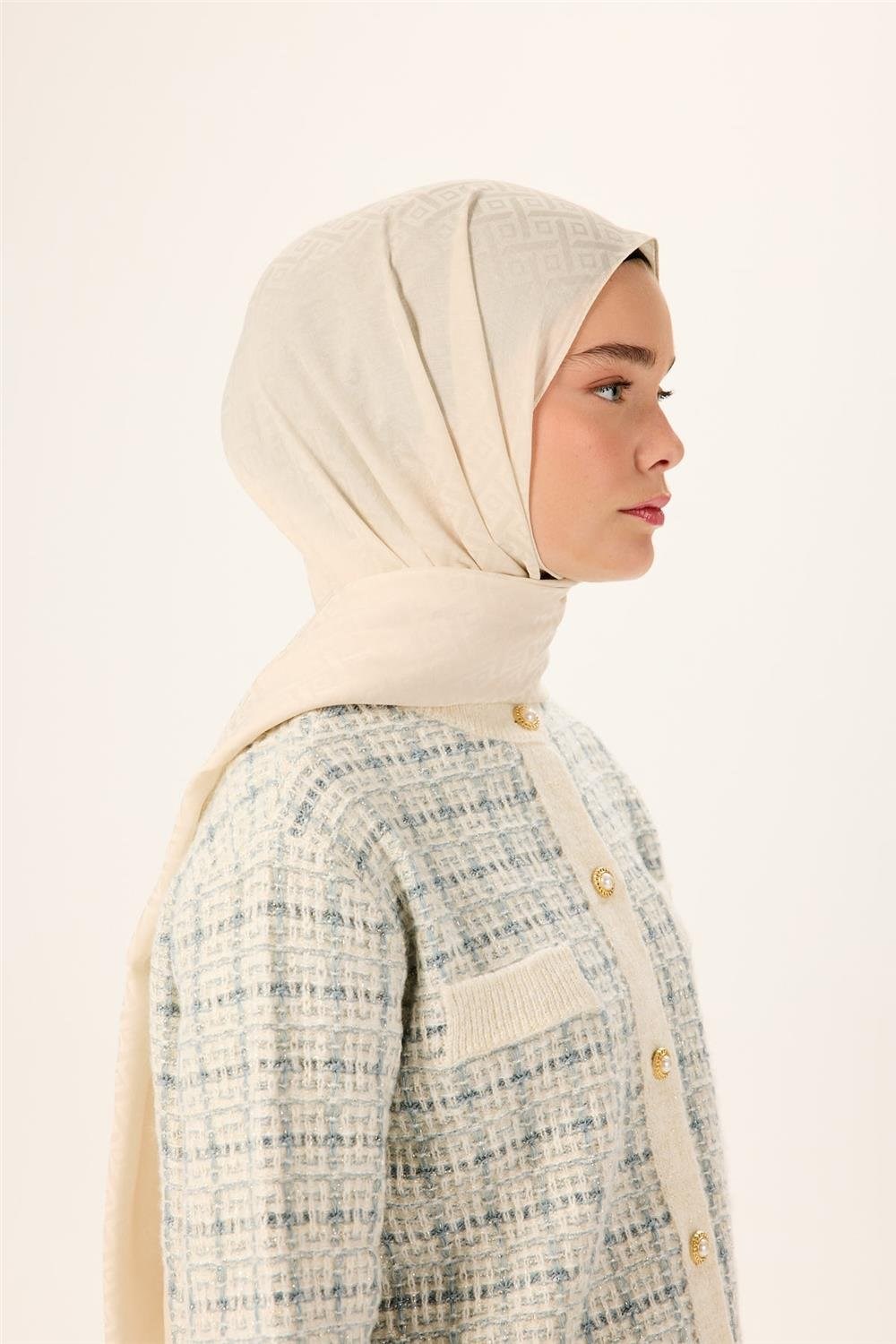 Pamuk Polyester Liva Şal Ekru Dokulu Nefes Alan Doğal Yapılı 90X200