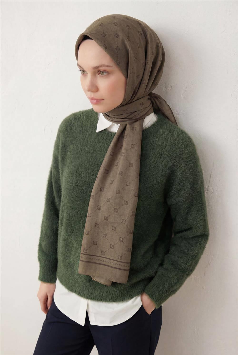 Pamuk Polyester Liva Şal Haki Nefes Alan Dokulu 90x200