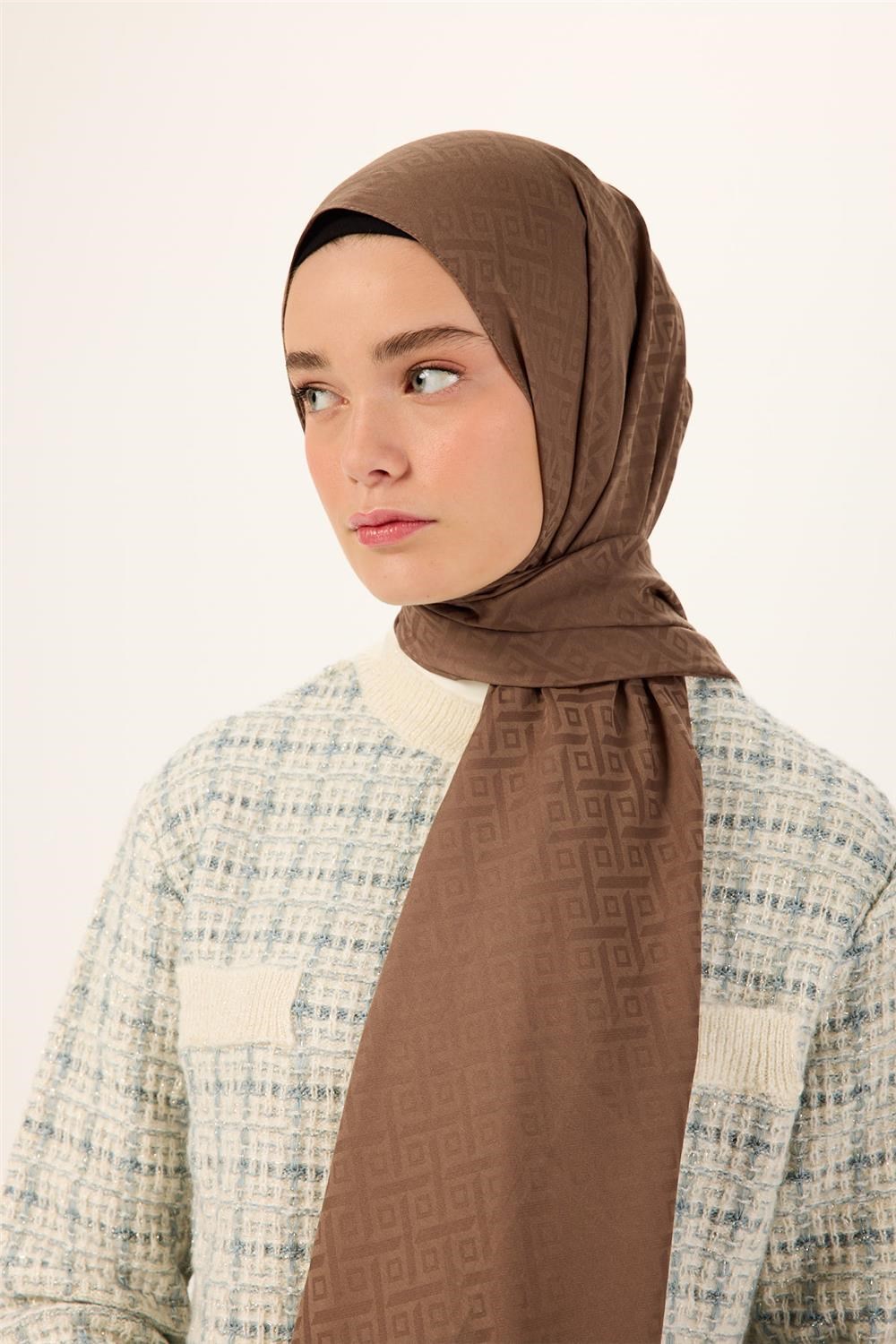 Pamuk Polyester Liva Şal Koyu Vizon Dokulu Nefes Alan Doğal Yapılı 90X200