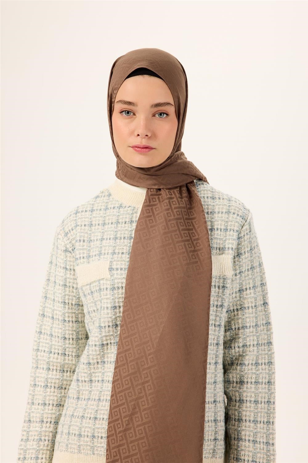 Pamuk Polyester Liva Şal Koyu Vizon Dokulu Nefes Alan Doğal Yapılı 90X200