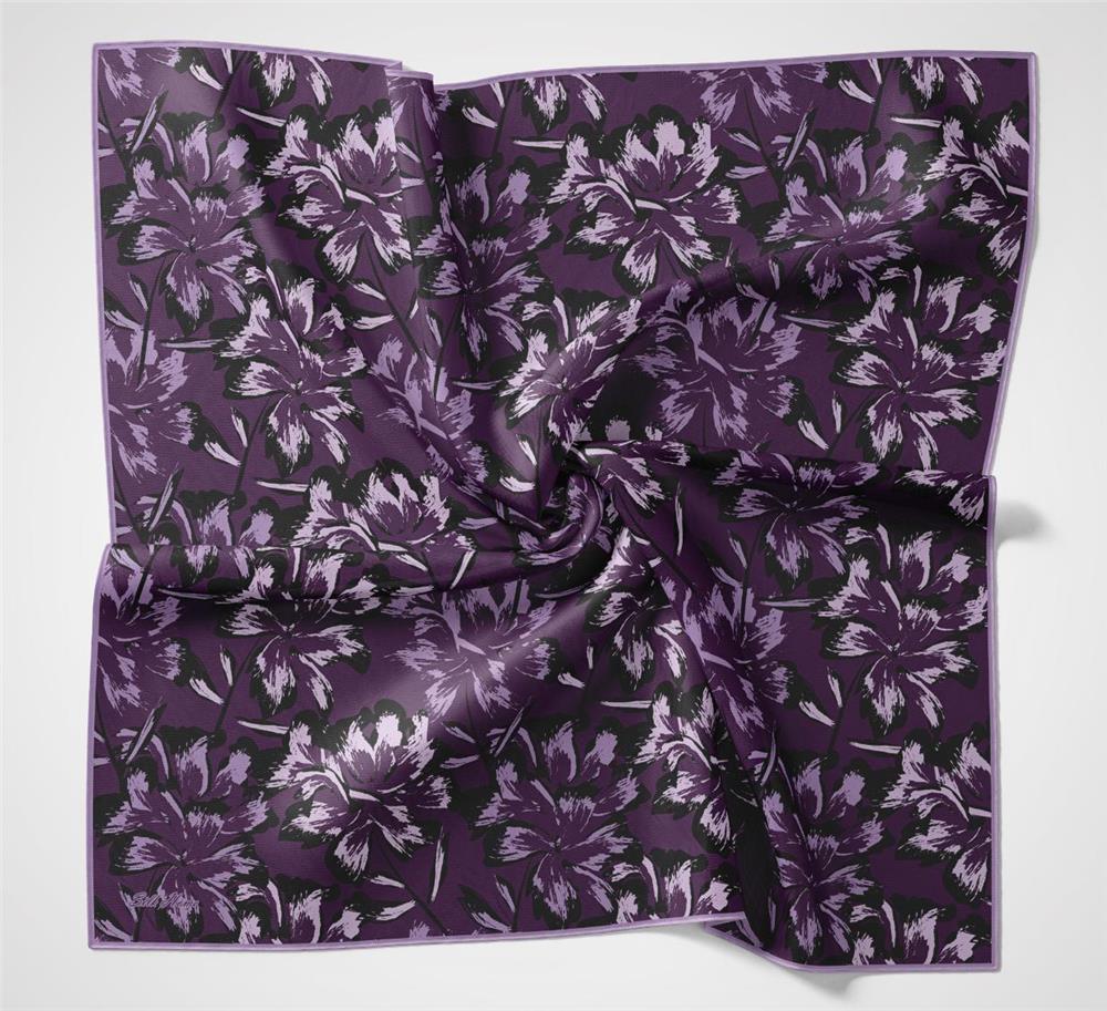 Pamuk Polyester Eşarp Mor Büyük Papatya Desenli Soft Dokulu Kaymaz 90x90