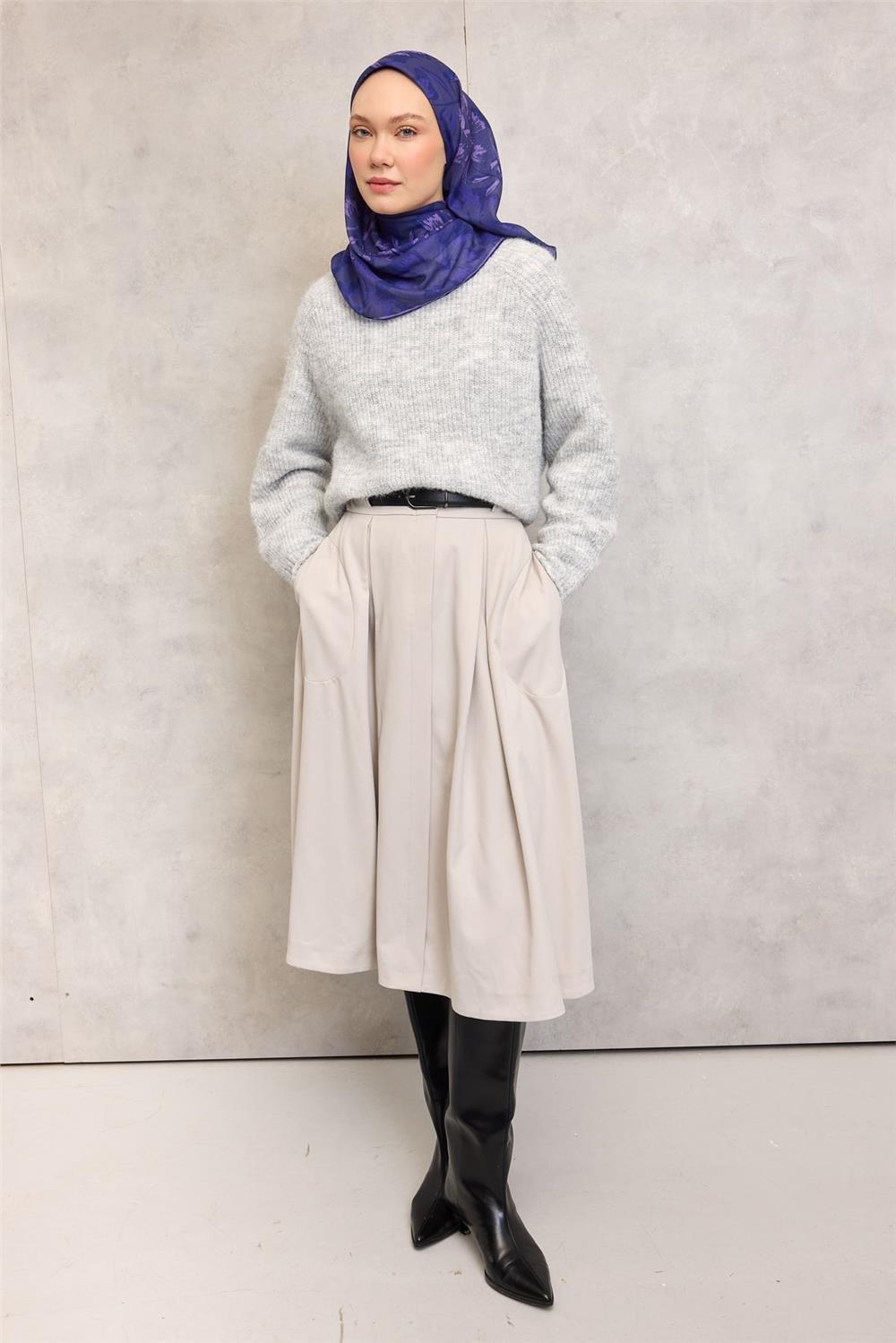 Pamuk Polyester Soft Eşarp Violet Büyük Papatya Desenli Kaymaz Dokulu 90x90