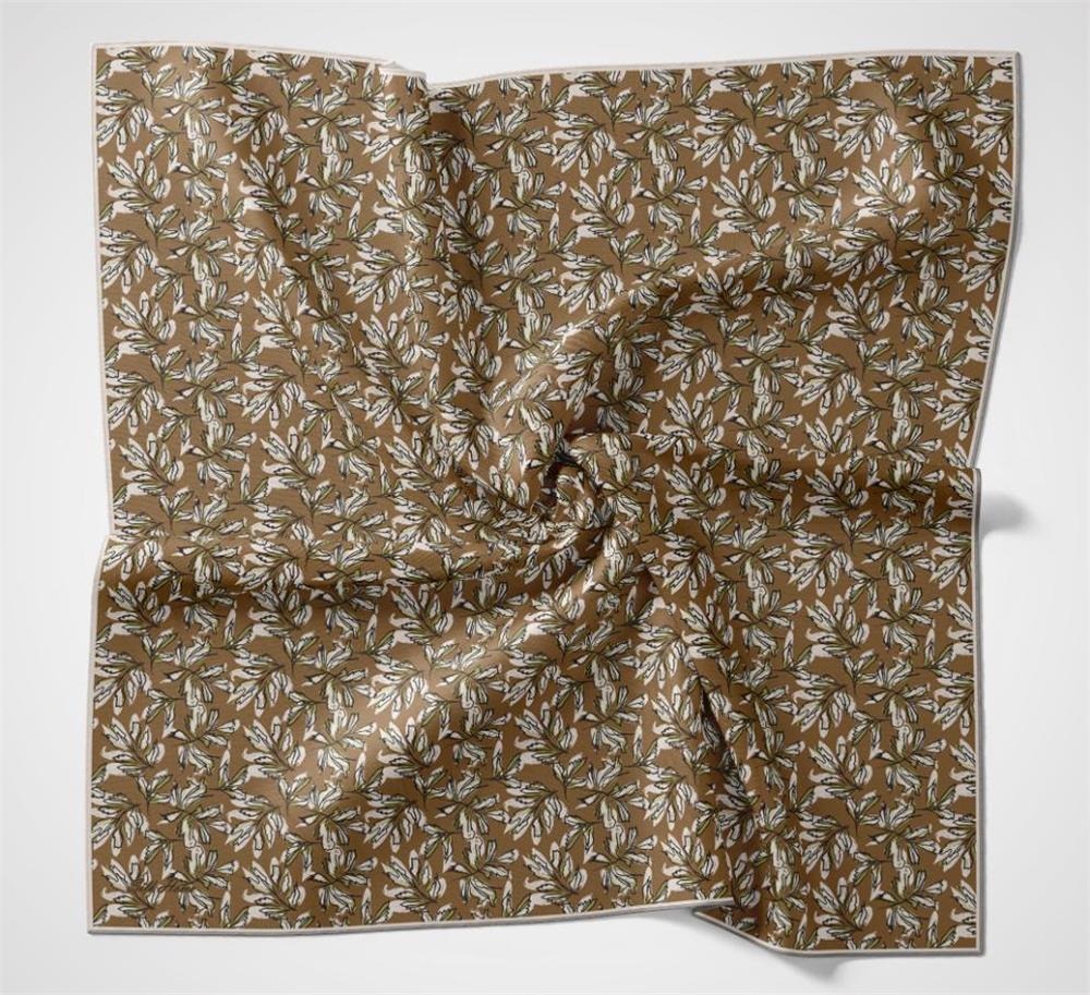 Pamuk Polyester Soft Eşarp Hardal Ton Çiçek Desenli Kaymaz Dokulu 90x90
