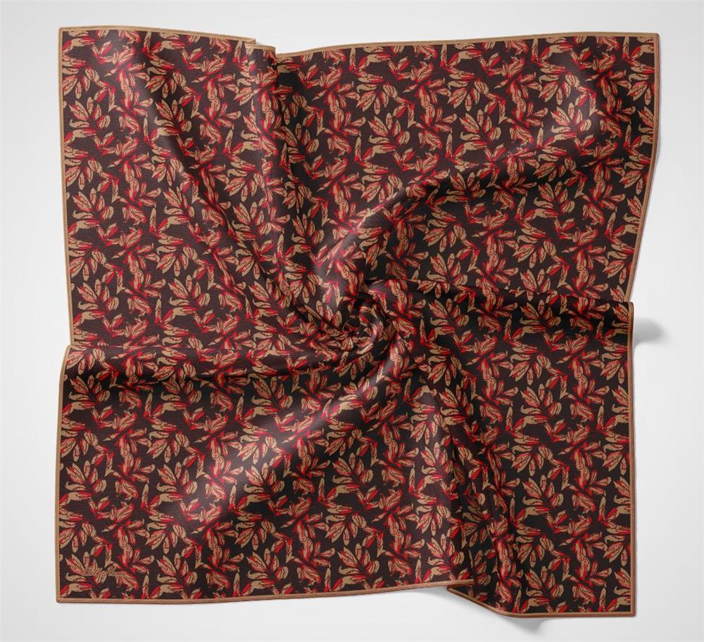 Pamuk Polyester Soft Eşarp Kahverengi Çiçek Desenli Kaymaz Dokulu 90x90