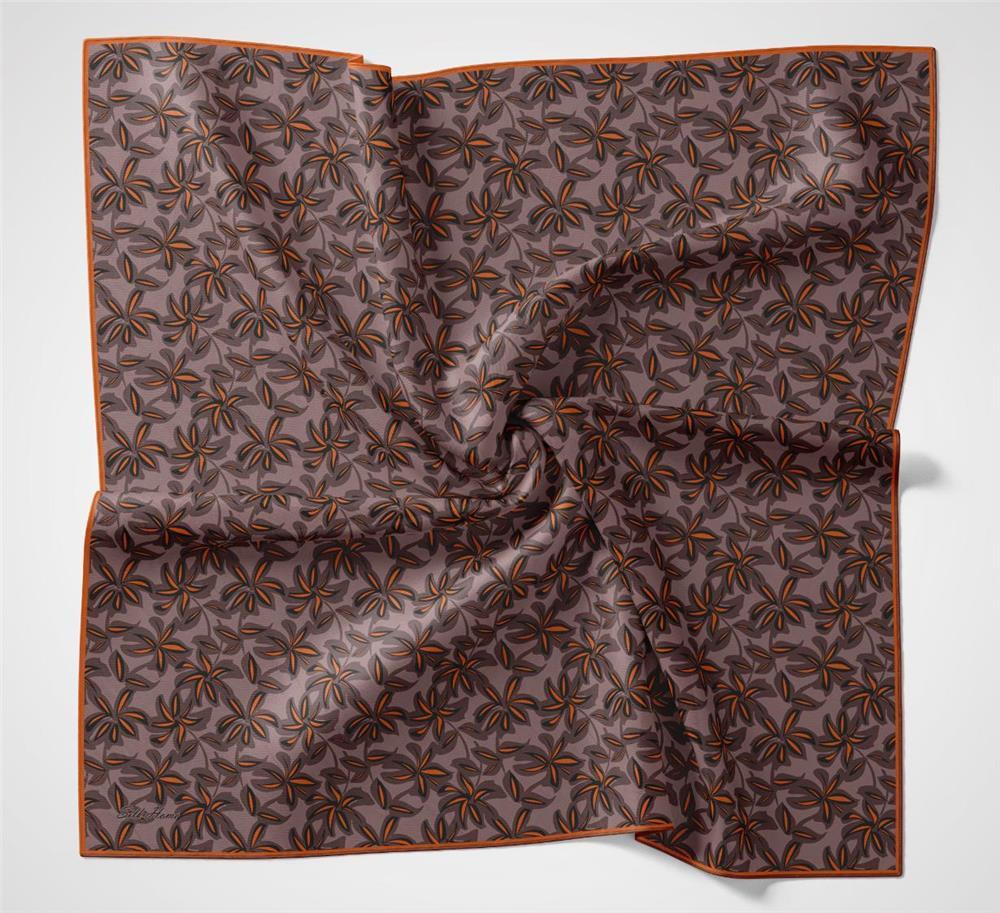 Pamuk Polyester Soft Eşarp Gül Kurusu Flora Desenli Kaymaz Dokulu 90x90