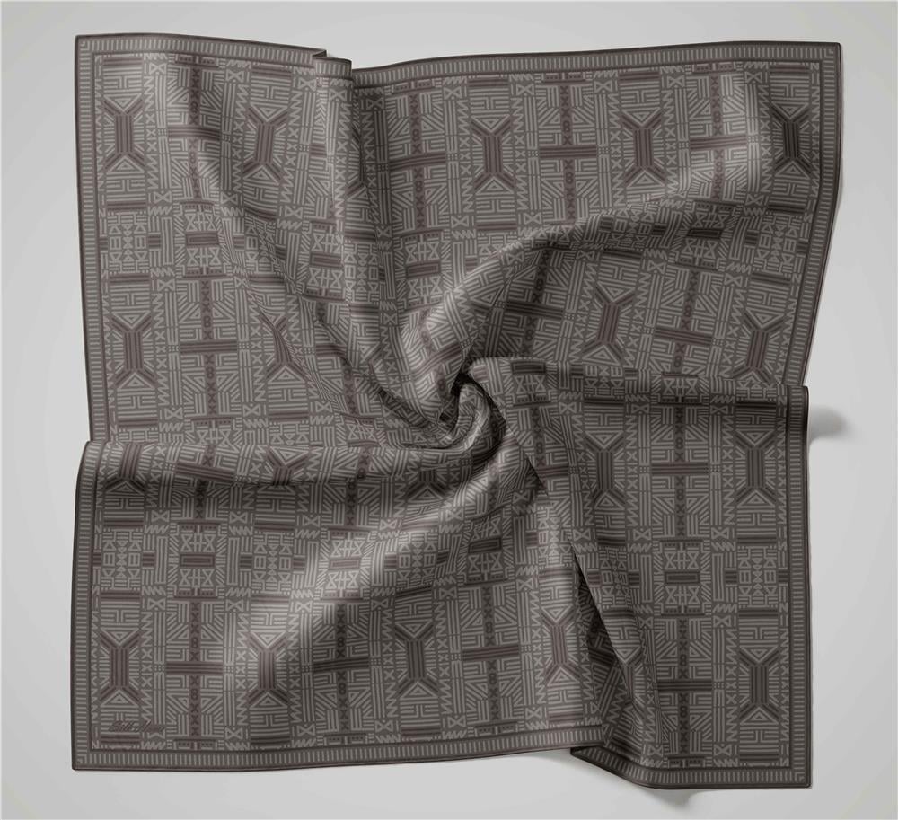 Pamuk Polyester Soft Eşarp Koyu Gri Geometrik Desenli Kaymaz Tok Duruşlu 90x90
