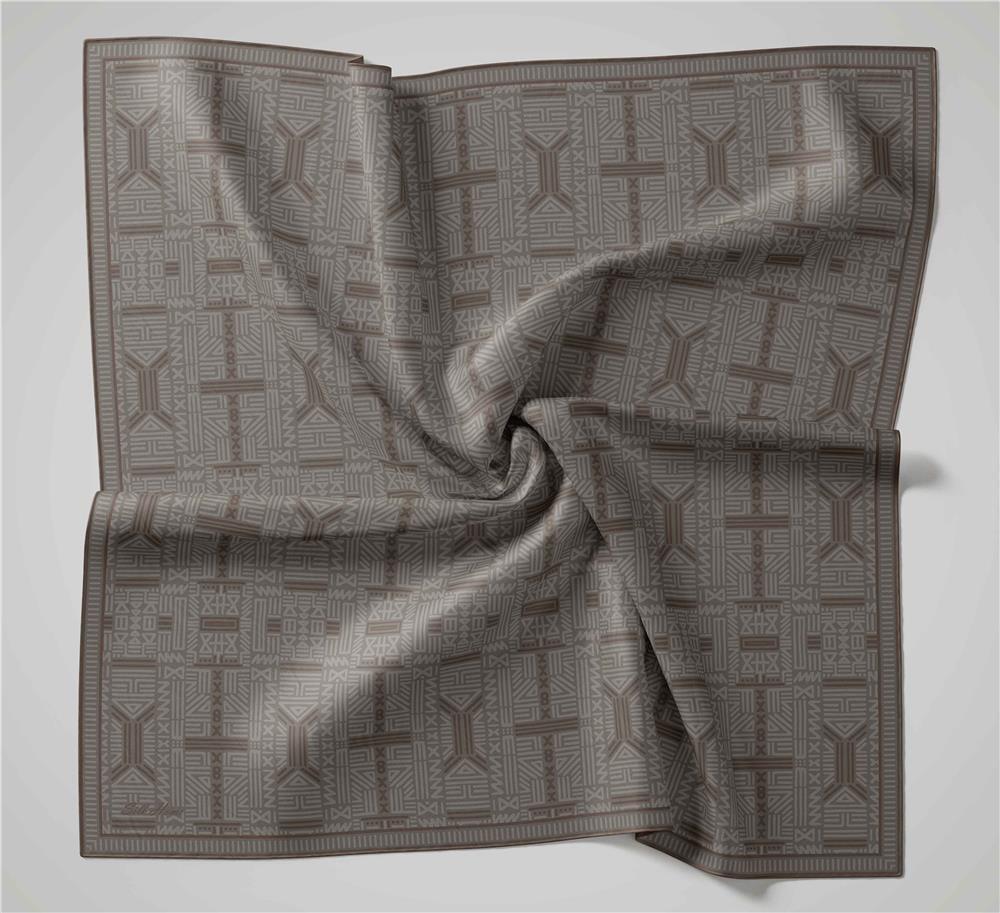 Pamuk Polyester Soft Eşarp Gri Geometrik Desenli Kaymaz Tok Duruşlu 90x90