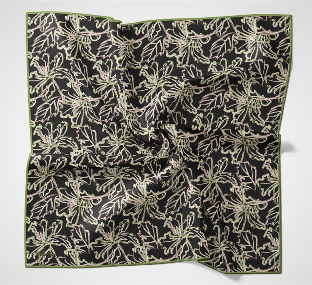 Pamuk Polyester Soft Eşarp Soluk Siyah Lilyum Desenli Tok Duruşlu 90x90